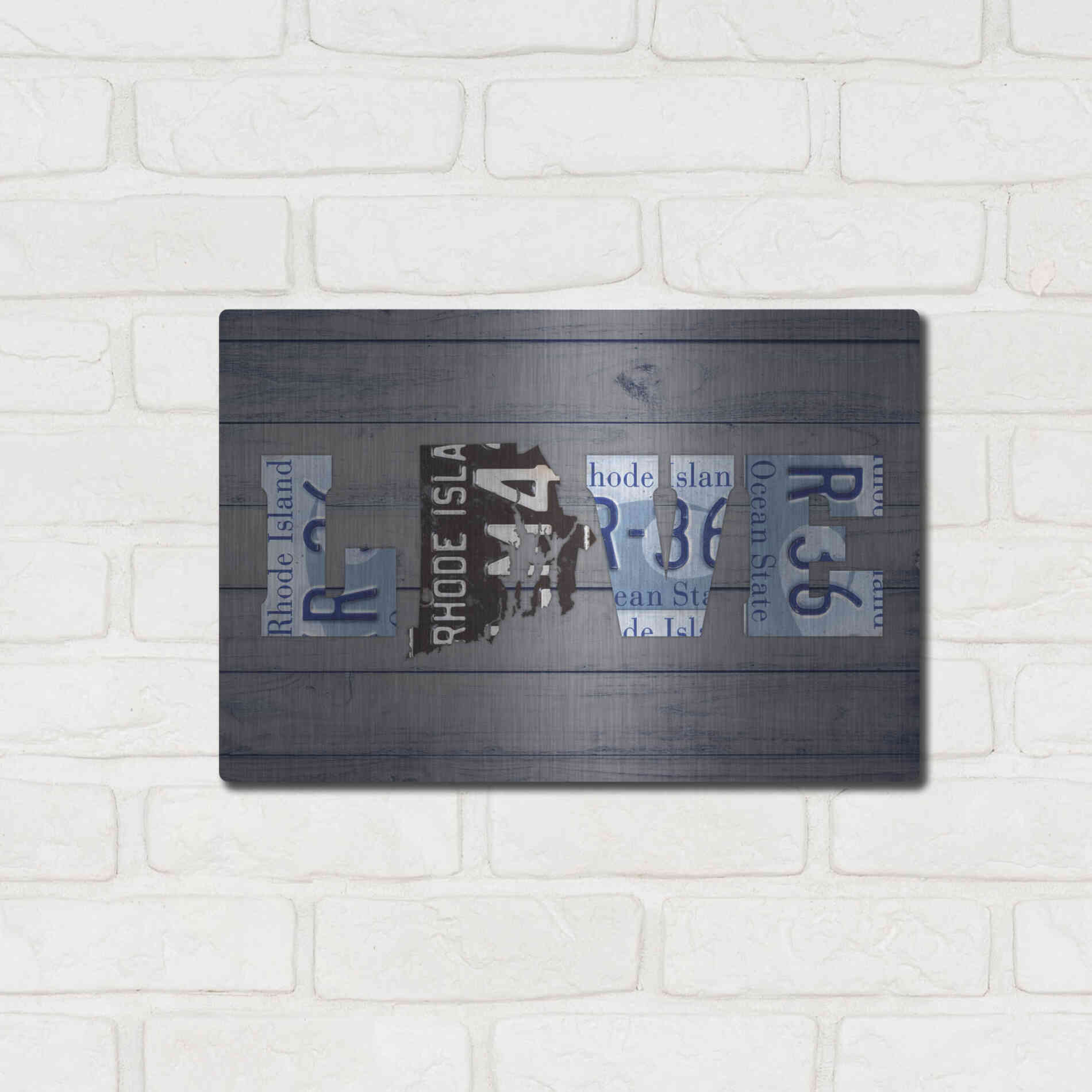 Luxe Metal Art 'RI State Love' by Design Turnpike, Metal Wall Art,16x12