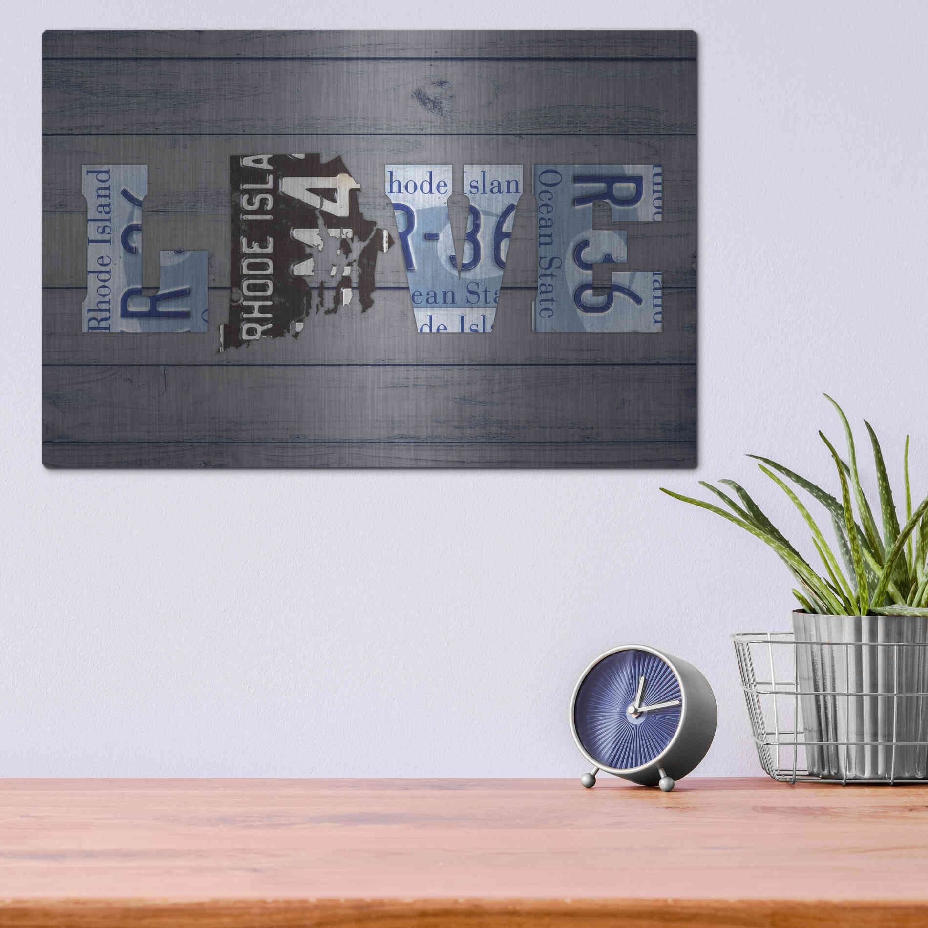 Luxe Metal Art 'RI State Love' by Design Turnpike, Metal Wall Art,16x12