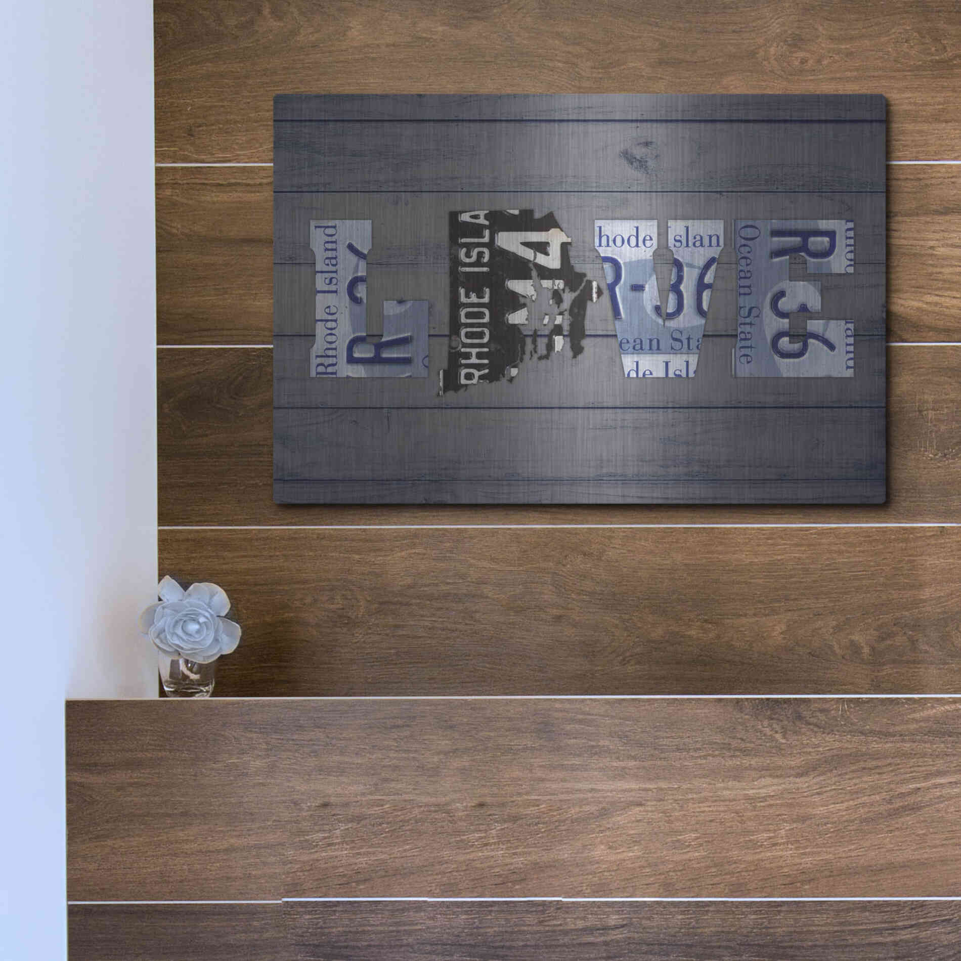 Luxe Metal Art 'RI State Love' by Design Turnpike, Metal Wall Art,16x12