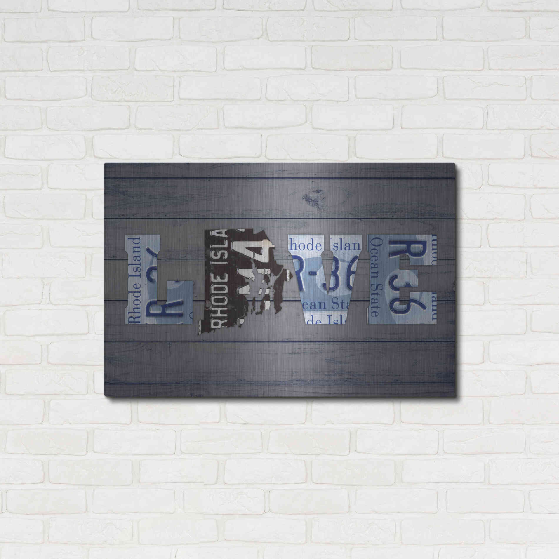 Luxe Metal Art 'RI State Love' by Design Turnpike, Metal Wall Art,36x24