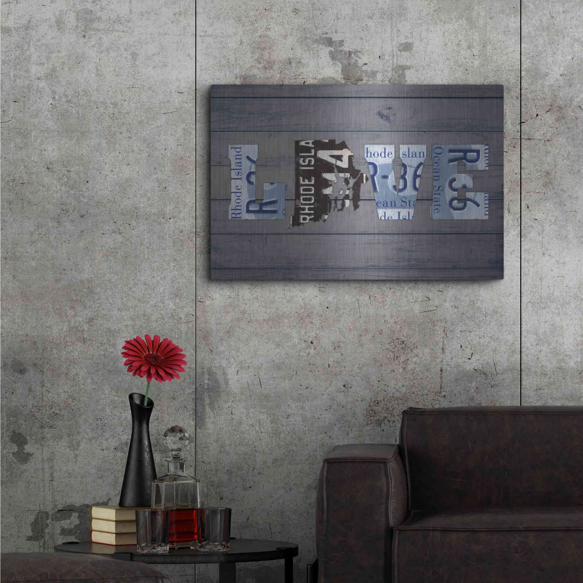 Luxe Metal Art 'RI State Love' by Design Turnpike, Metal Wall Art,36x24