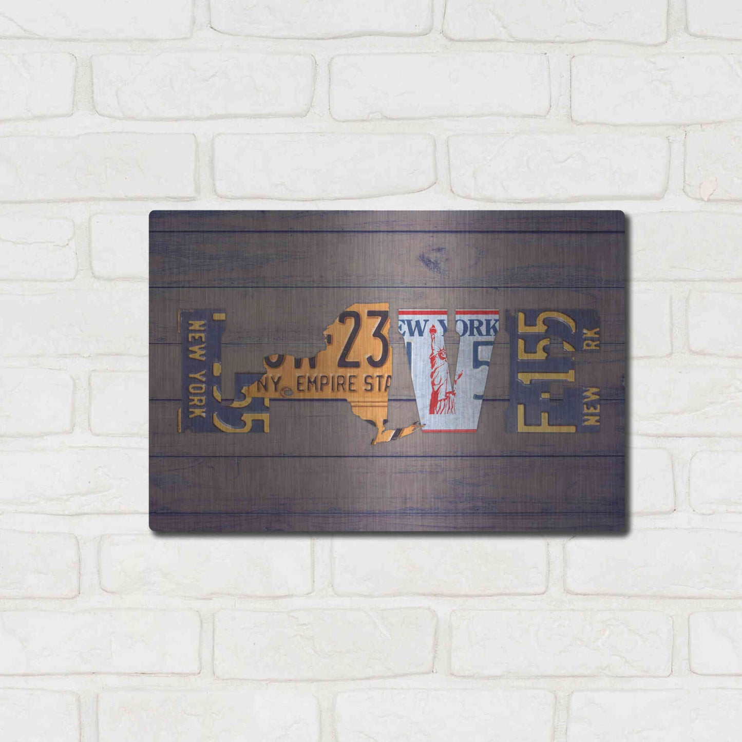 Luxe Metal Art 'NY State Love' by Design Turnpike, Metal Wall Art,16x12