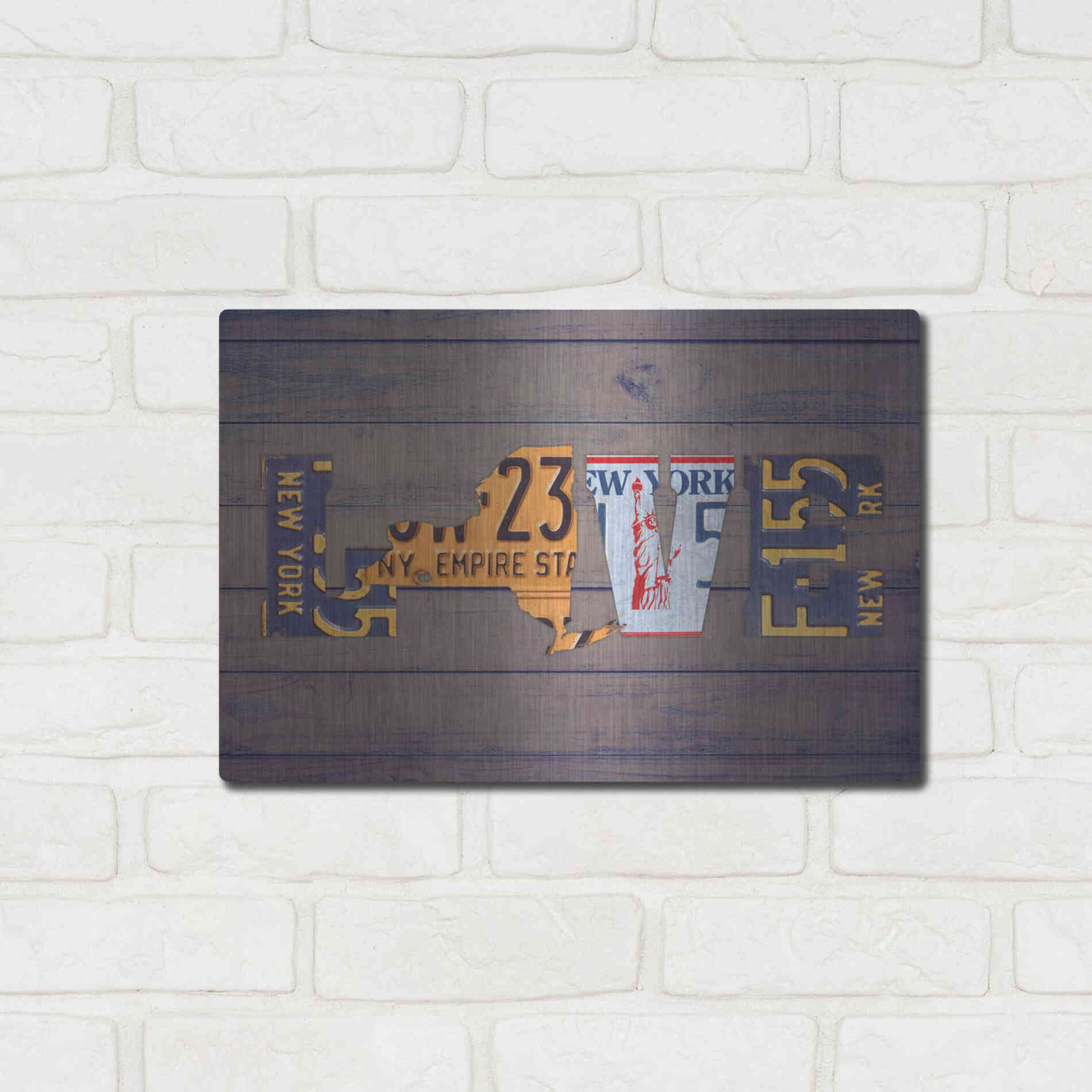 Luxe Metal Art 'NY State Love' by Design Turnpike, Metal Wall Art,16x12