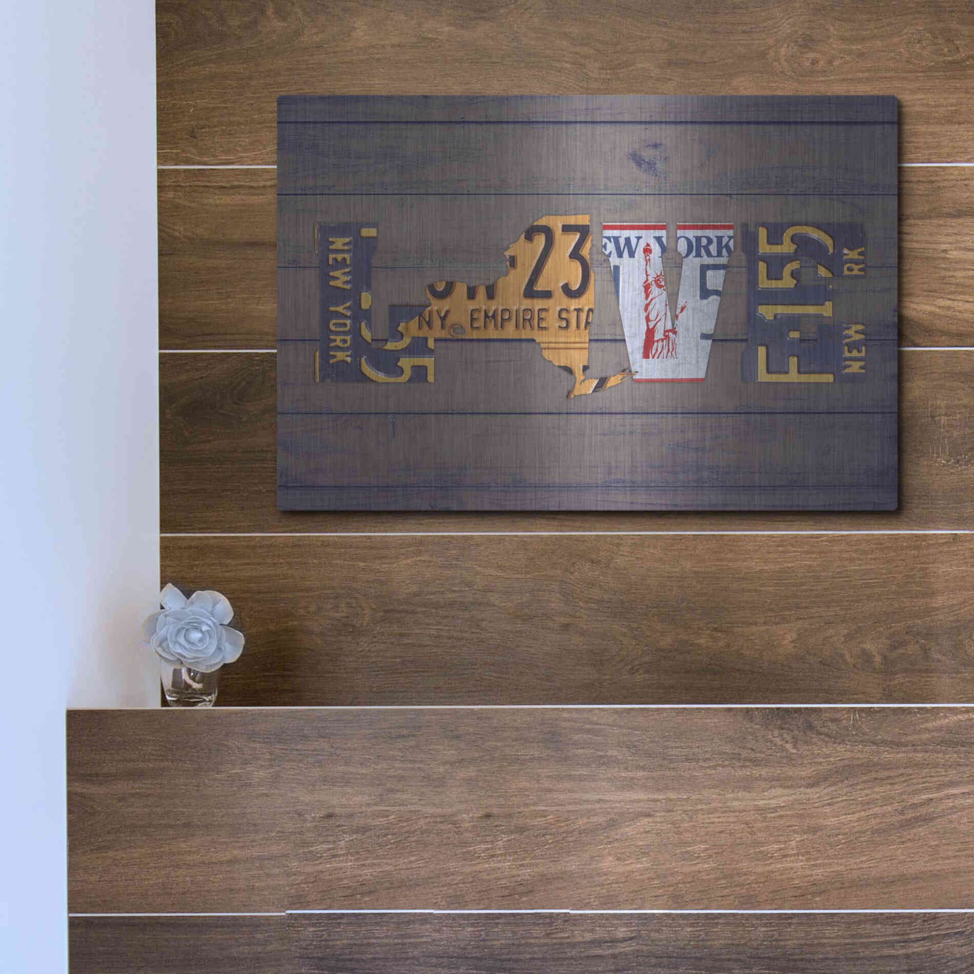 Luxe Metal Art 'NY State Love' by Design Turnpike, Metal Wall Art,16x12