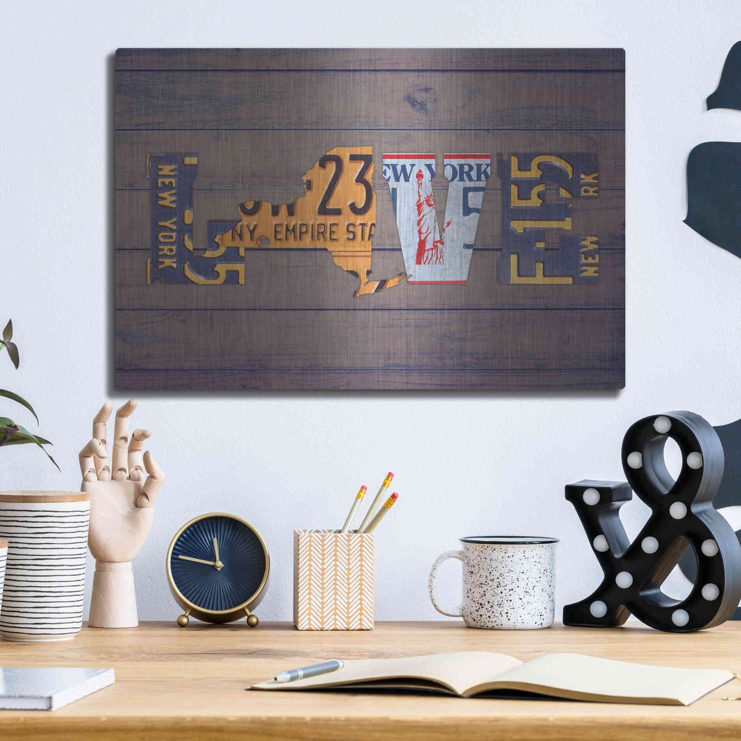 Luxe Metal Art 'NY State Love' by Design Turnpike, Metal Wall Art,16x12
