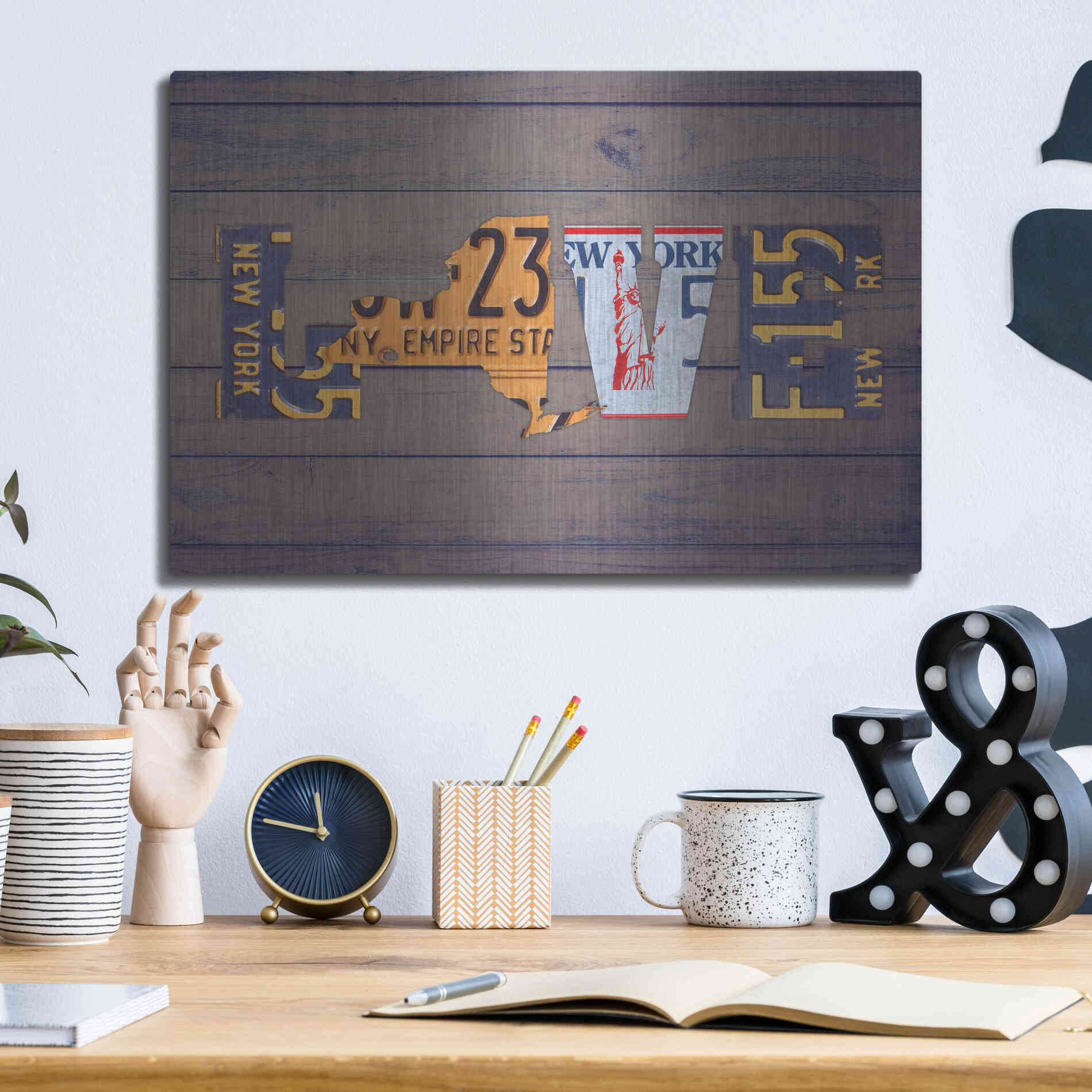 Luxe Metal Art 'NY State Love' by Design Turnpike, Metal Wall Art,16x12