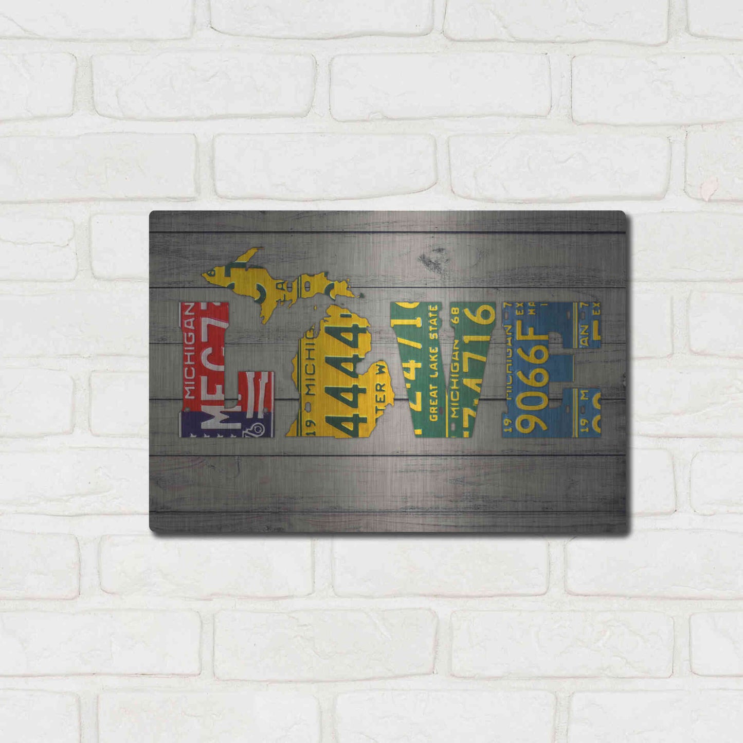Luxe Metal Art 'MICH State Love' by Design Turnpike, Metal Wall Art,16x12