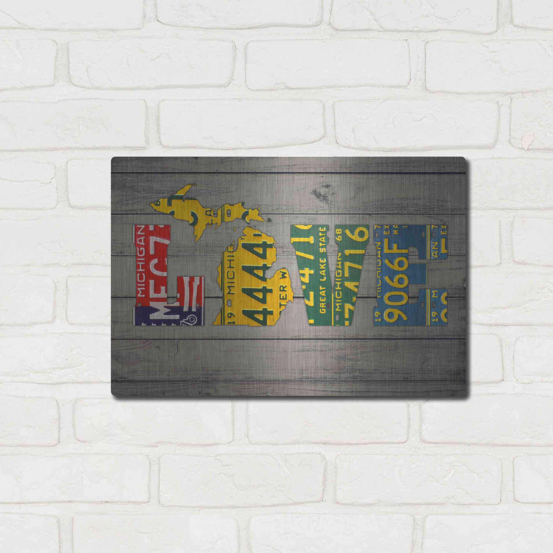 Luxe Metal Art 'MICH State Love' by Design Turnpike, Metal Wall Art,16x12