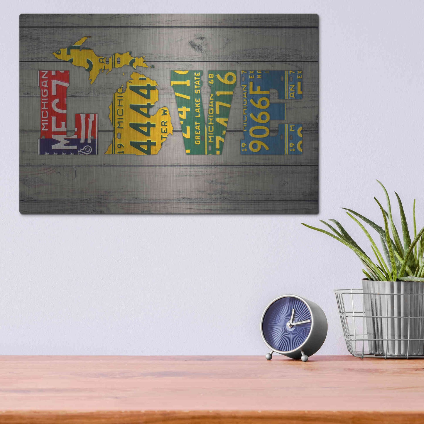 Luxe Metal Art 'MICH State Love' by Design Turnpike, Metal Wall Art,16x12