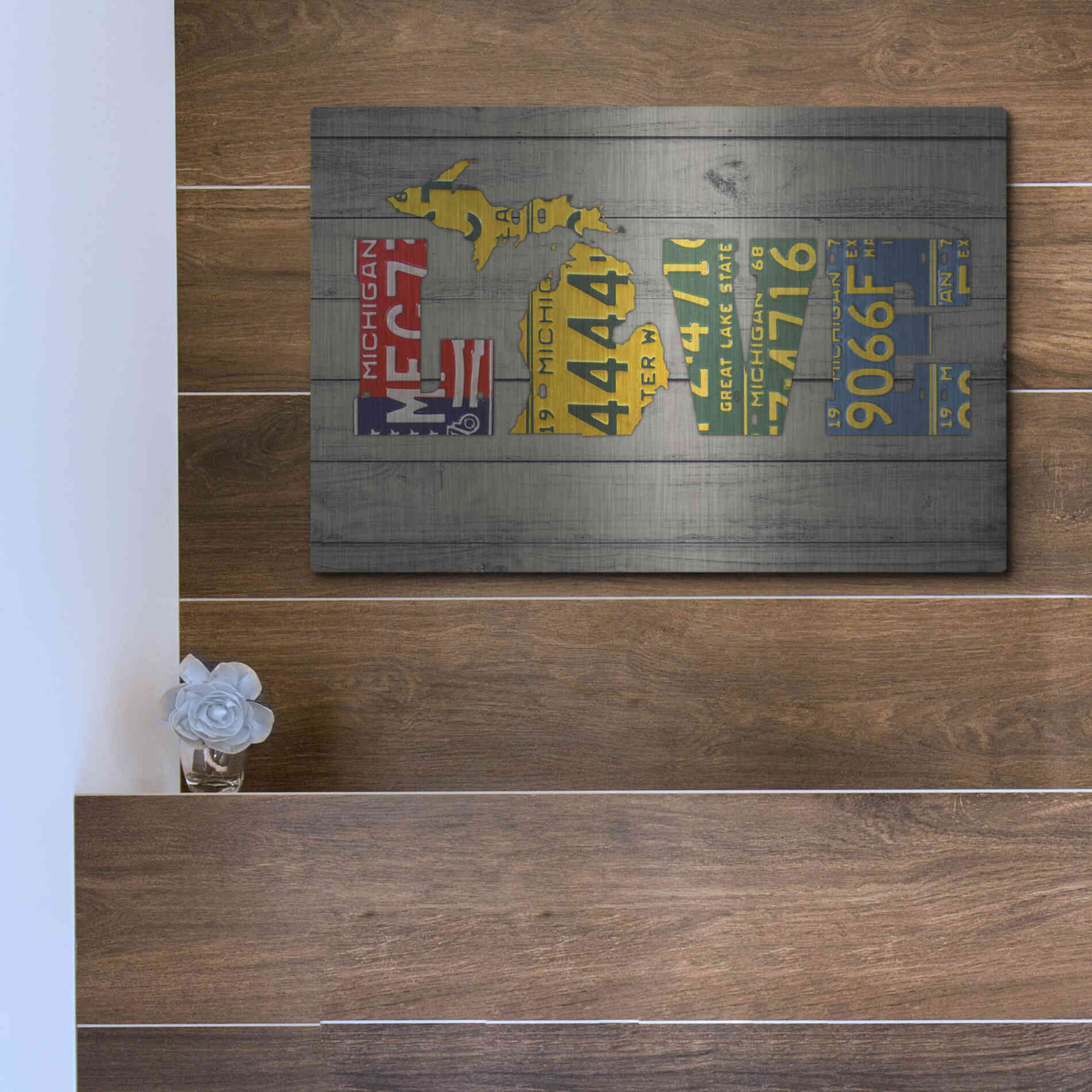Luxe Metal Art 'MICH State Love' by Design Turnpike, Metal Wall Art,16x12