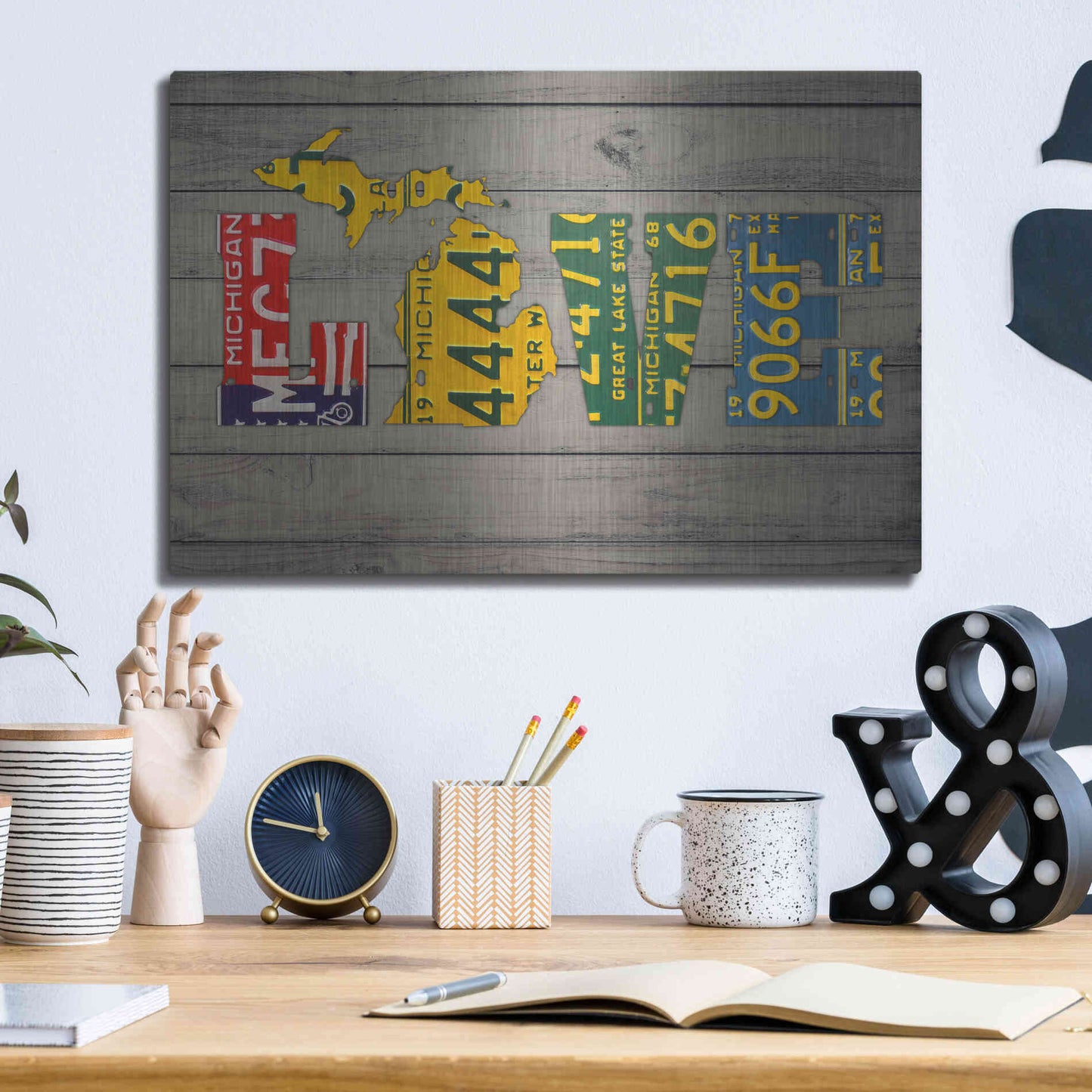 Luxe Metal Art 'MICH State Love' by Design Turnpike, Metal Wall Art,16x12