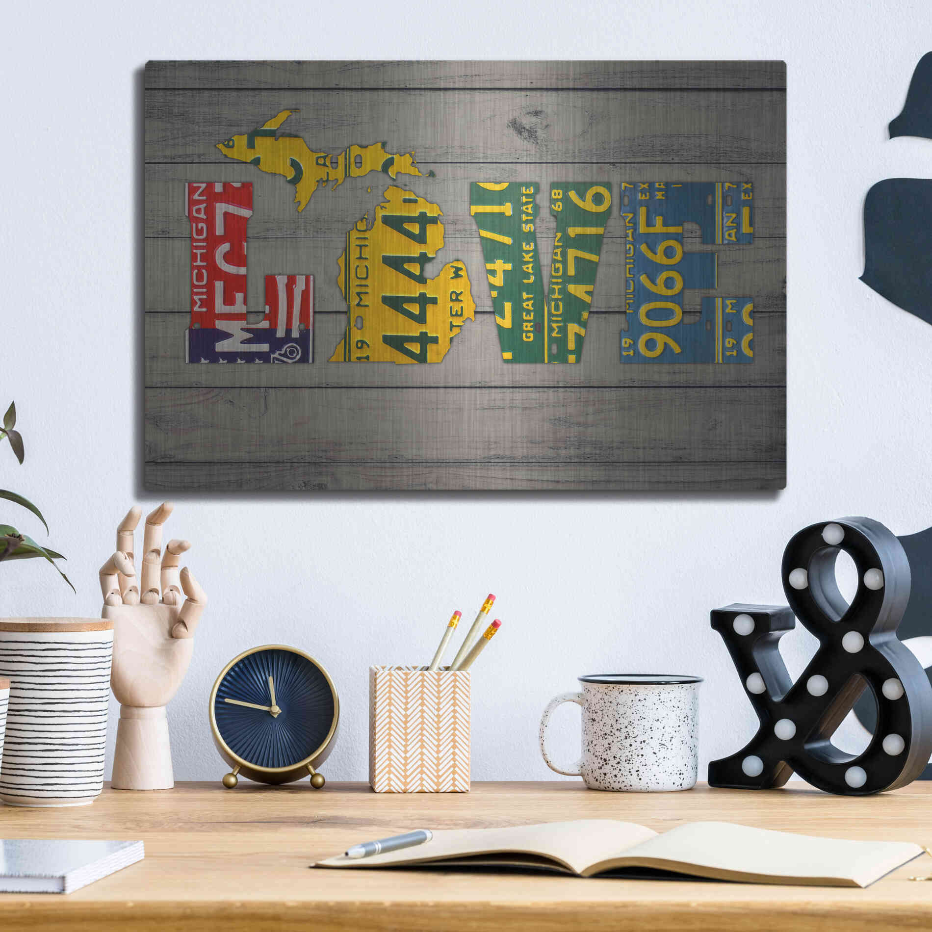 Luxe Metal Art 'MICH State Love' by Design Turnpike, Metal Wall Art,16x12