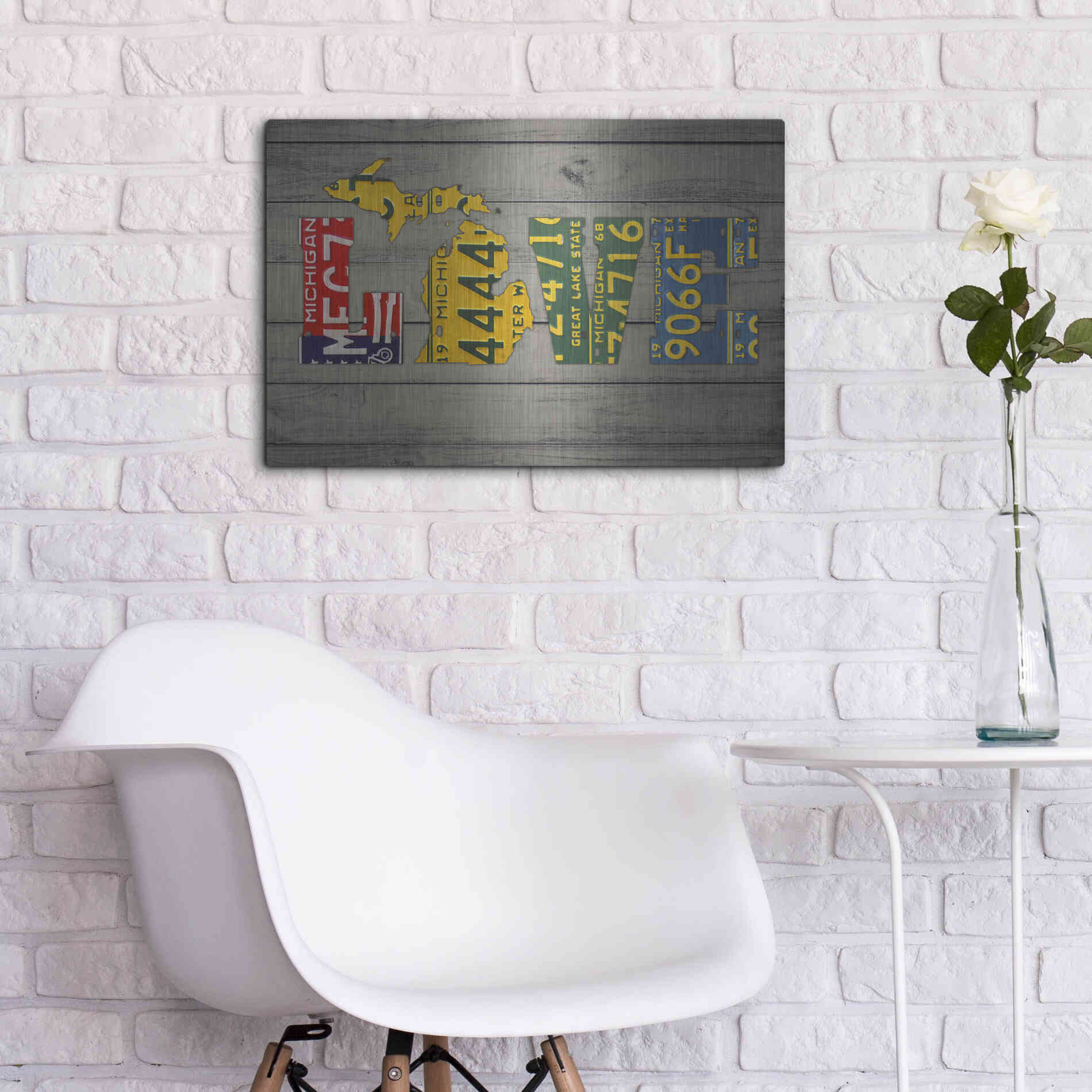 Luxe Metal Art 'MICH State Love' by Design Turnpike, Metal Wall Art,24x16