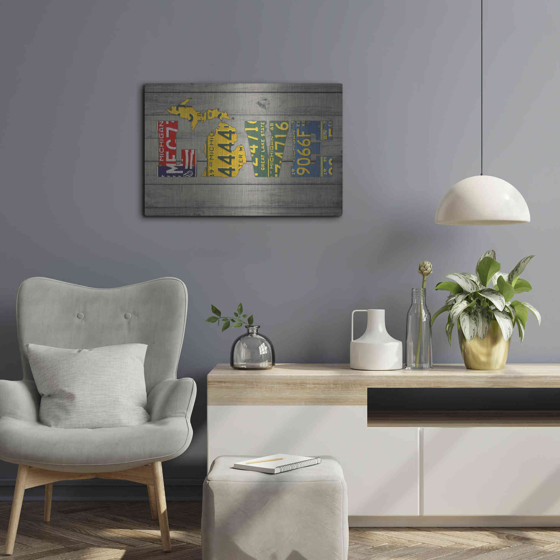 Luxe Metal Art 'MICH State Love' by Design Turnpike, Metal Wall Art,24x16