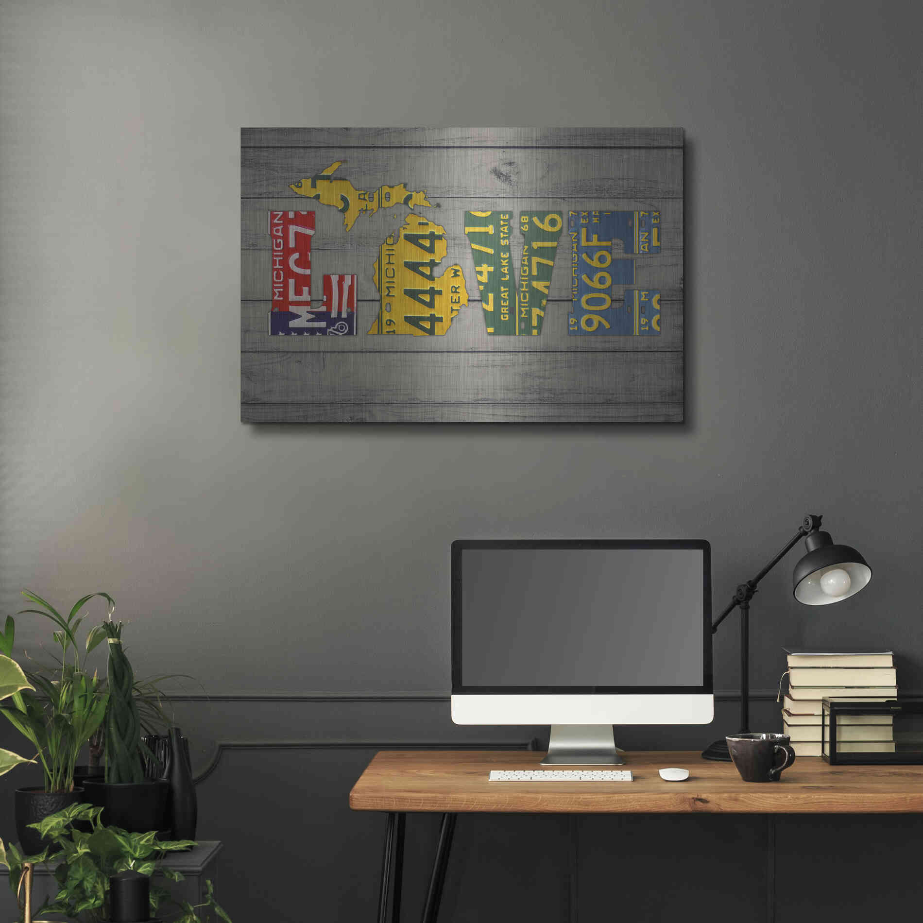 Luxe Metal Art 'MICH State Love' by Design Turnpike, Metal Wall Art,36x24