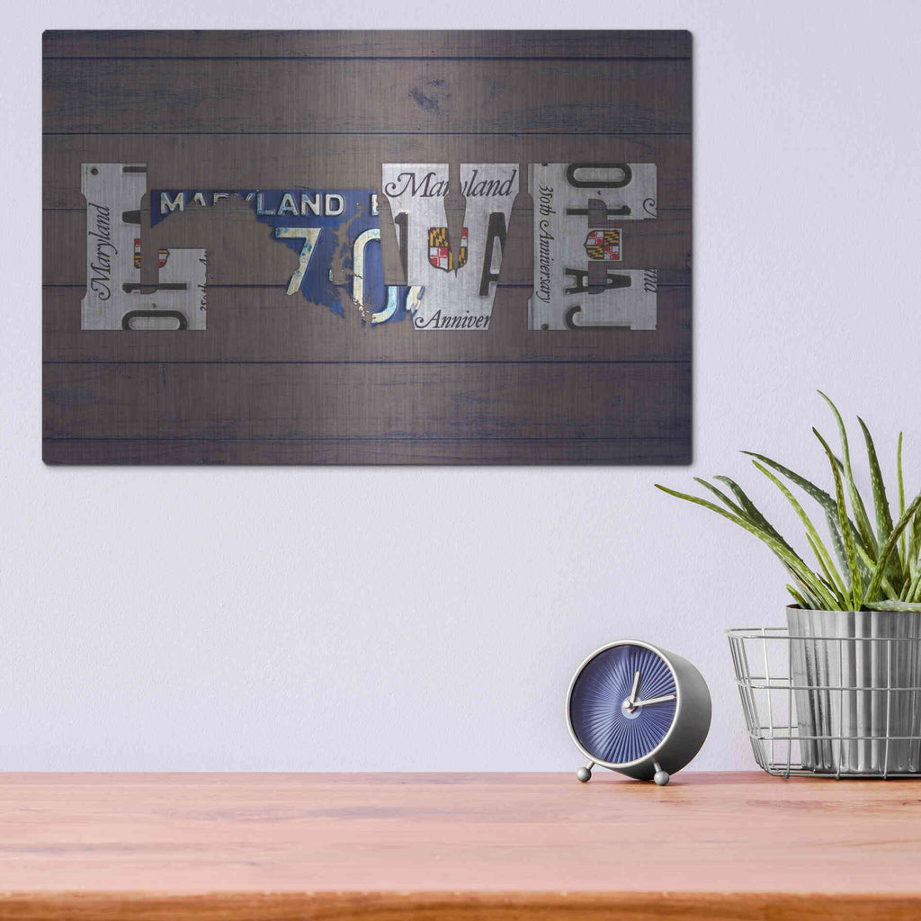 Luxe Metal Art 'MD State Love' by Design Turnpike, Metal Wall Art,16x12
