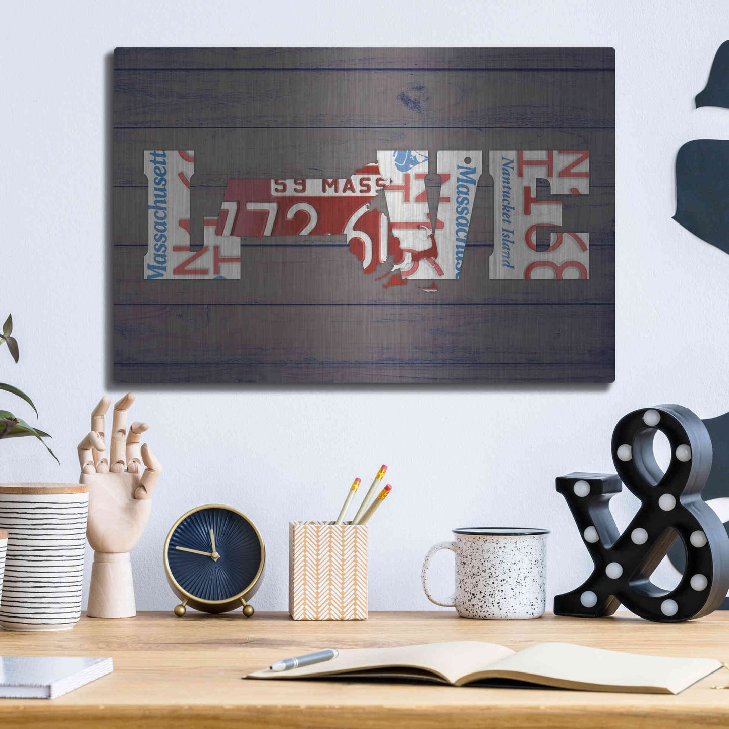 Luxe Metal Art 'MA State Love' by Design Turnpike, Metal Wall Art,16x12