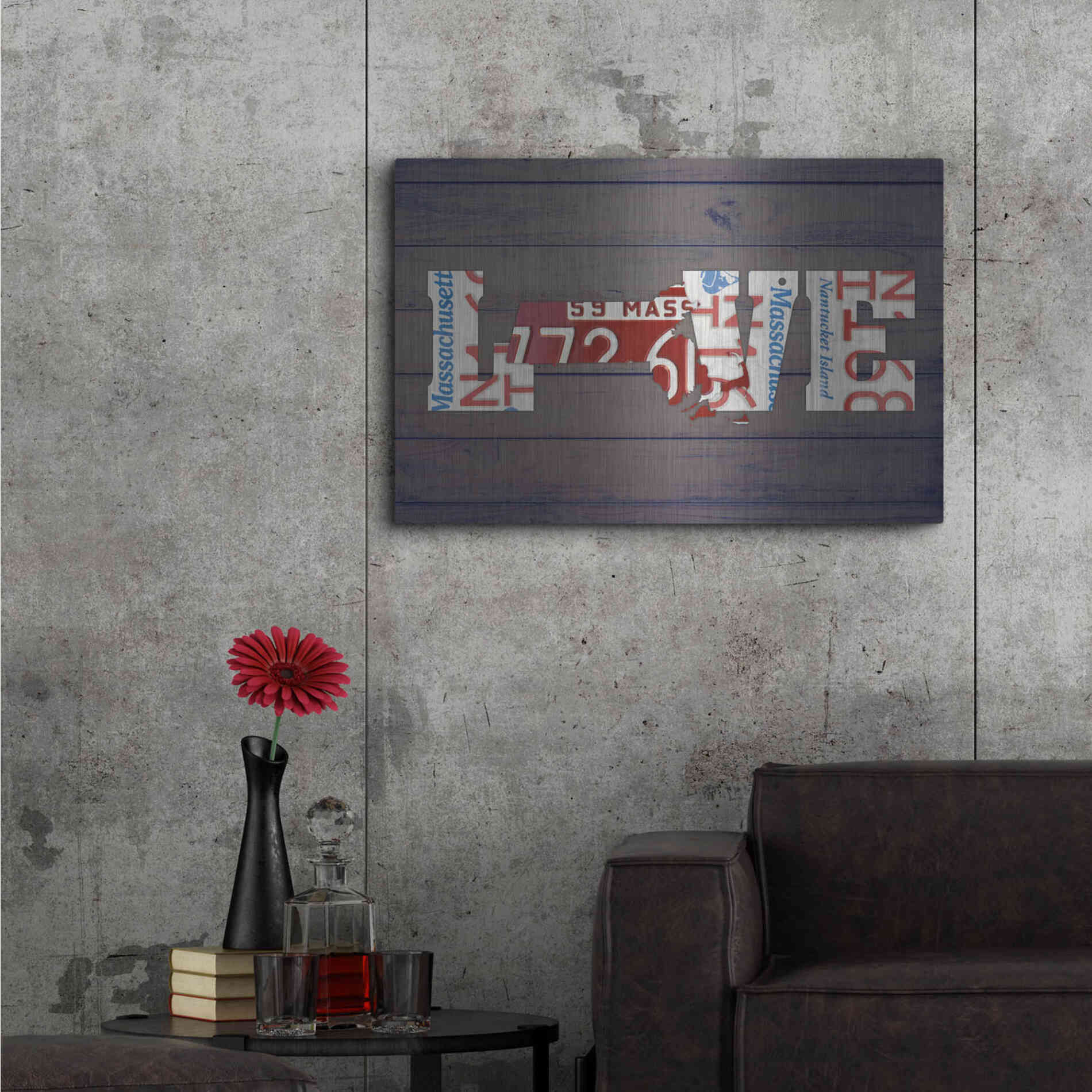 Luxe Metal Art 'MA State Love' by Design Turnpike, Metal Wall Art,36x24