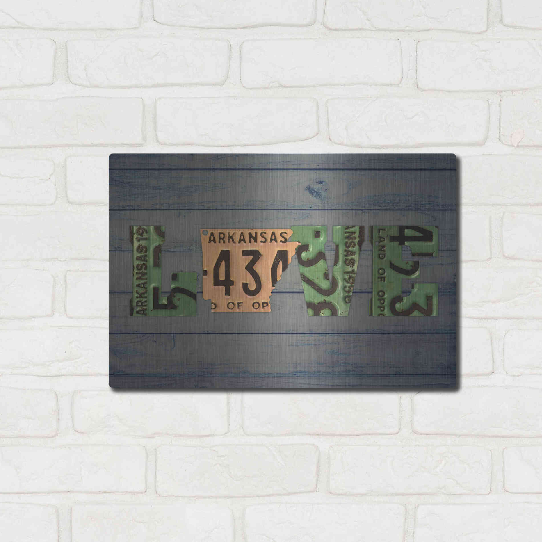 Luxe Metal Art 'AR State Love 2' by Design Turnpike, Metal Wall Art,16x12