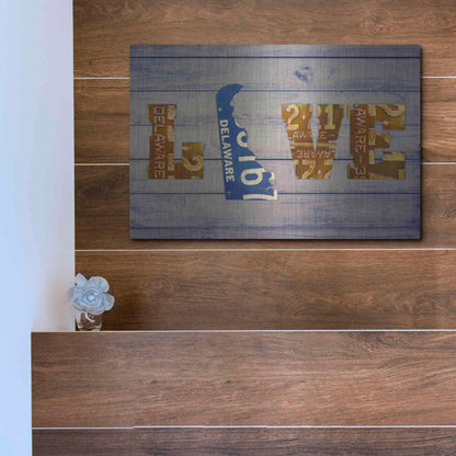 Luxe Metal Art 'DE State Love' by Design Turnpike, Metal Wall Art,16x12