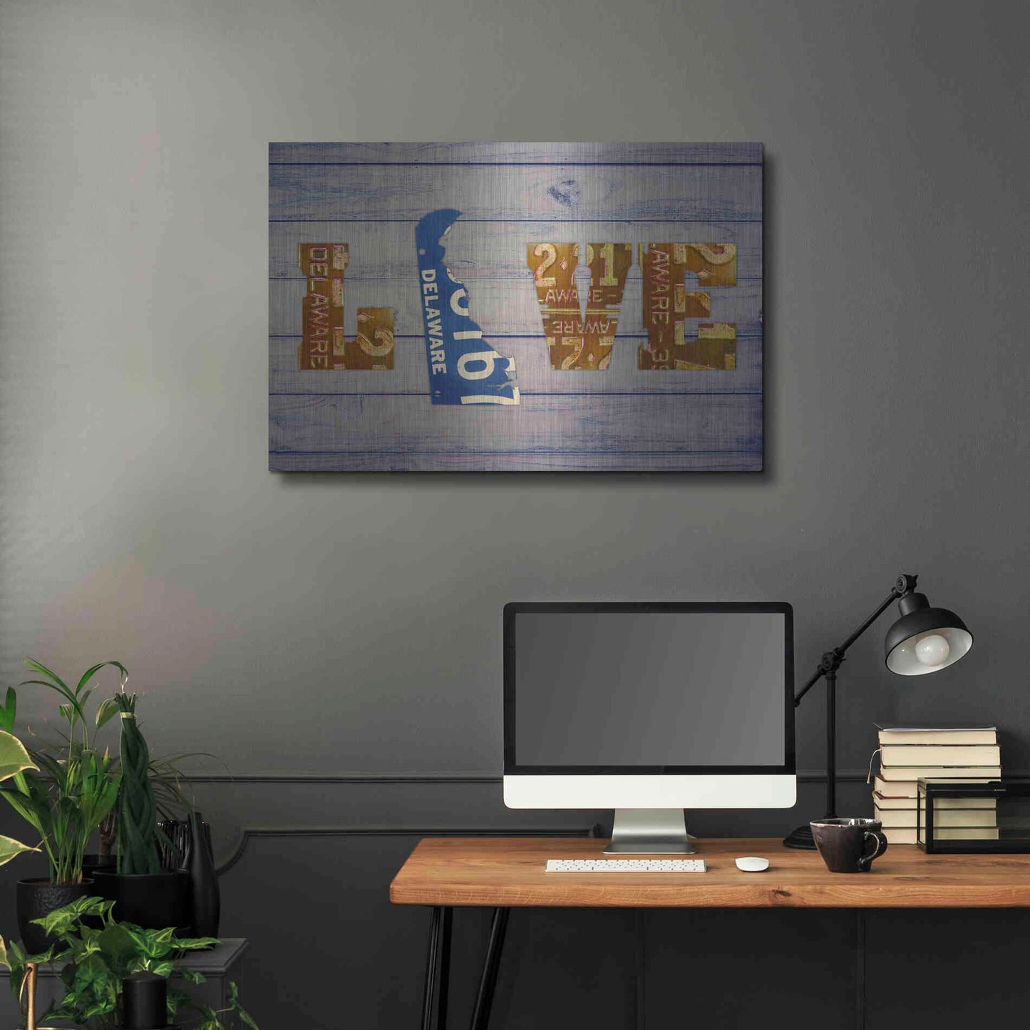 Luxe Metal Art 'DE State Love' by Design Turnpike, Metal Wall Art,36x24