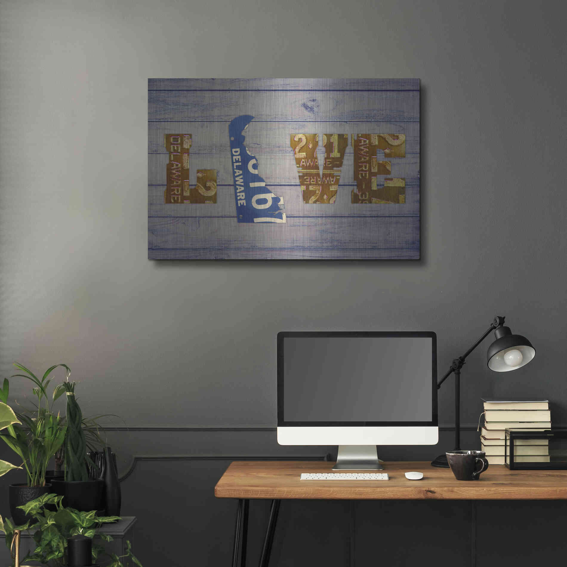 Luxe Metal Art 'DE State Love' by Design Turnpike, Metal Wall Art,36x24