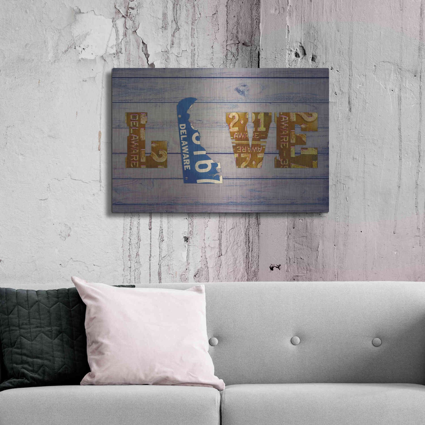 Luxe Metal Art 'DE State Love' by Design Turnpike, Metal Wall Art,36x24