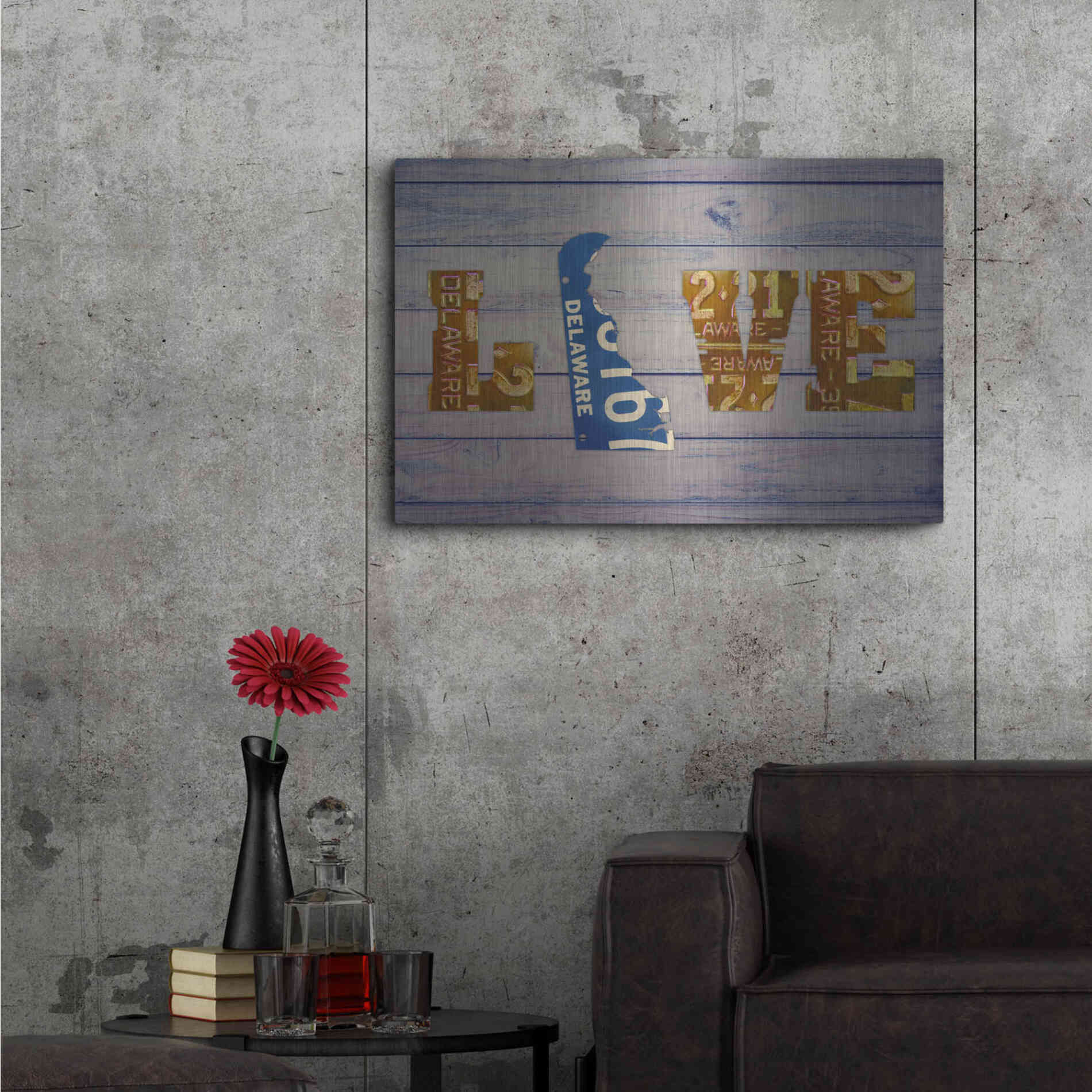Luxe Metal Art 'DE State Love' by Design Turnpike, Metal Wall Art,36x24