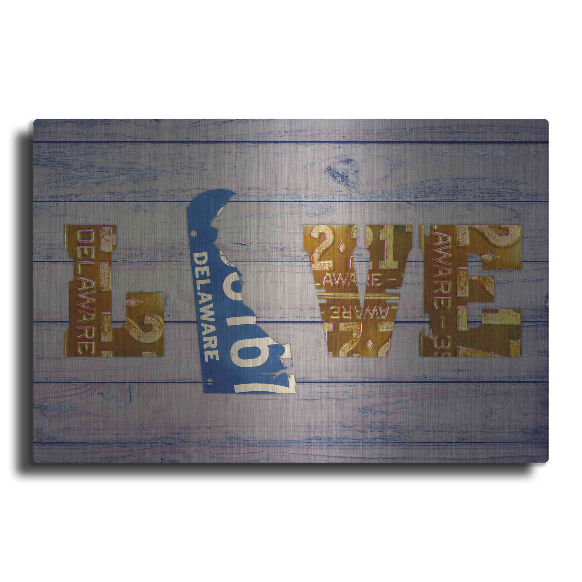 Luxe Metal Art 'DE State Love' by Design Turnpike, Metal Wall Art