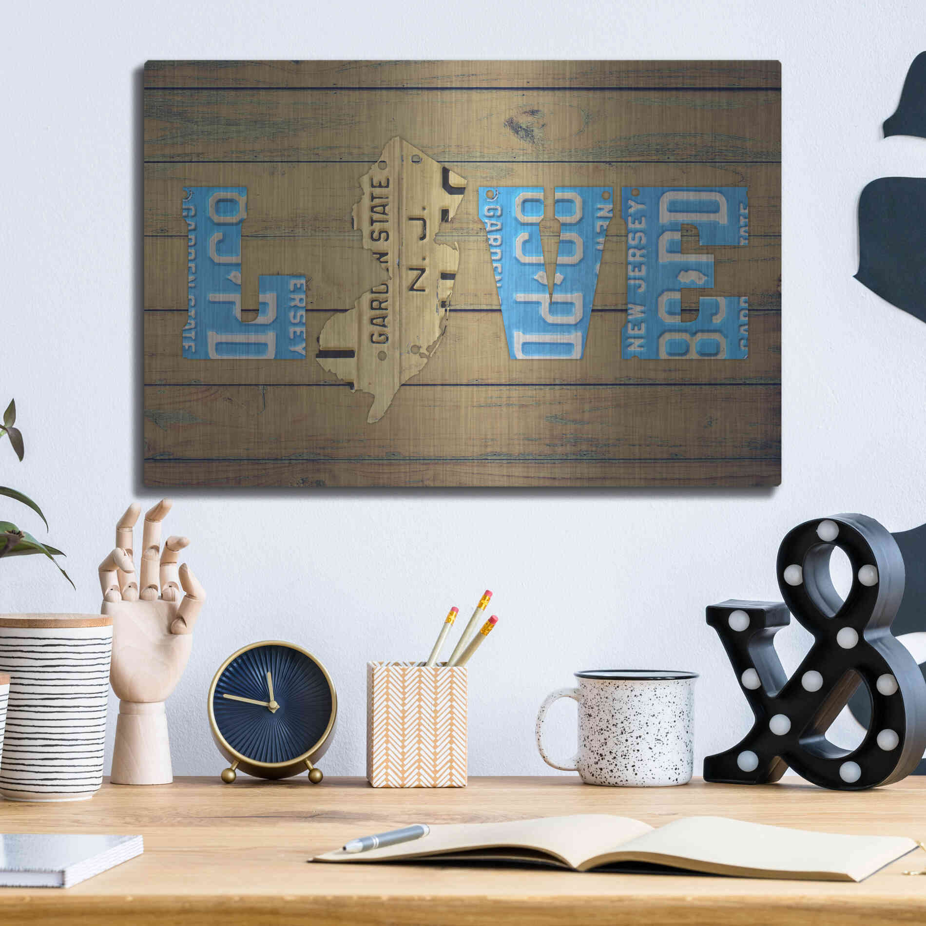 Luxe Metal Art 'NJ State Love' by Design Turnpike, Metal Wall Art,16x12