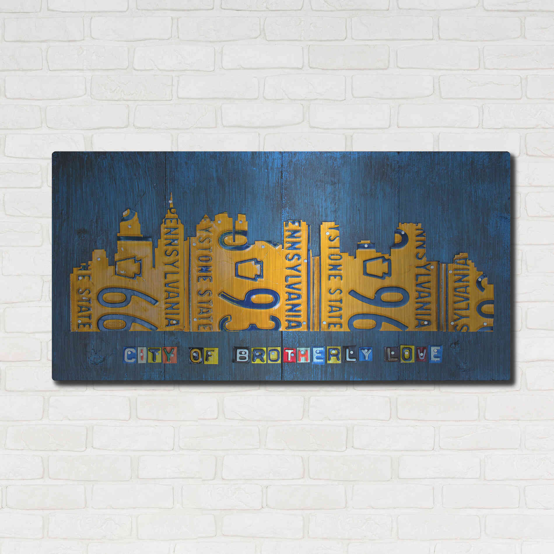 Luxe Metal Art 'Philly Skyline License Plate Art' by Design Turnpike, Metal Wall Art,48x24