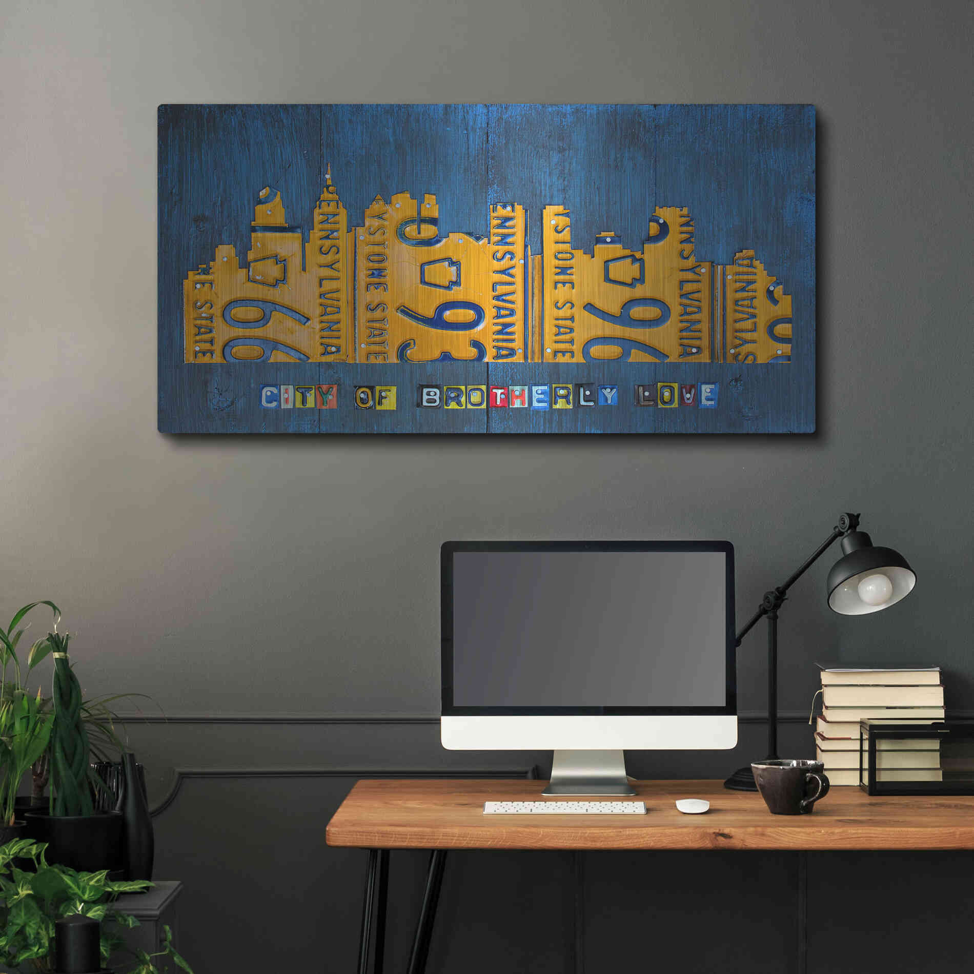 Luxe Metal Art 'Philly Skyline License Plate Art' by Design Turnpike, Metal Wall Art,48x24