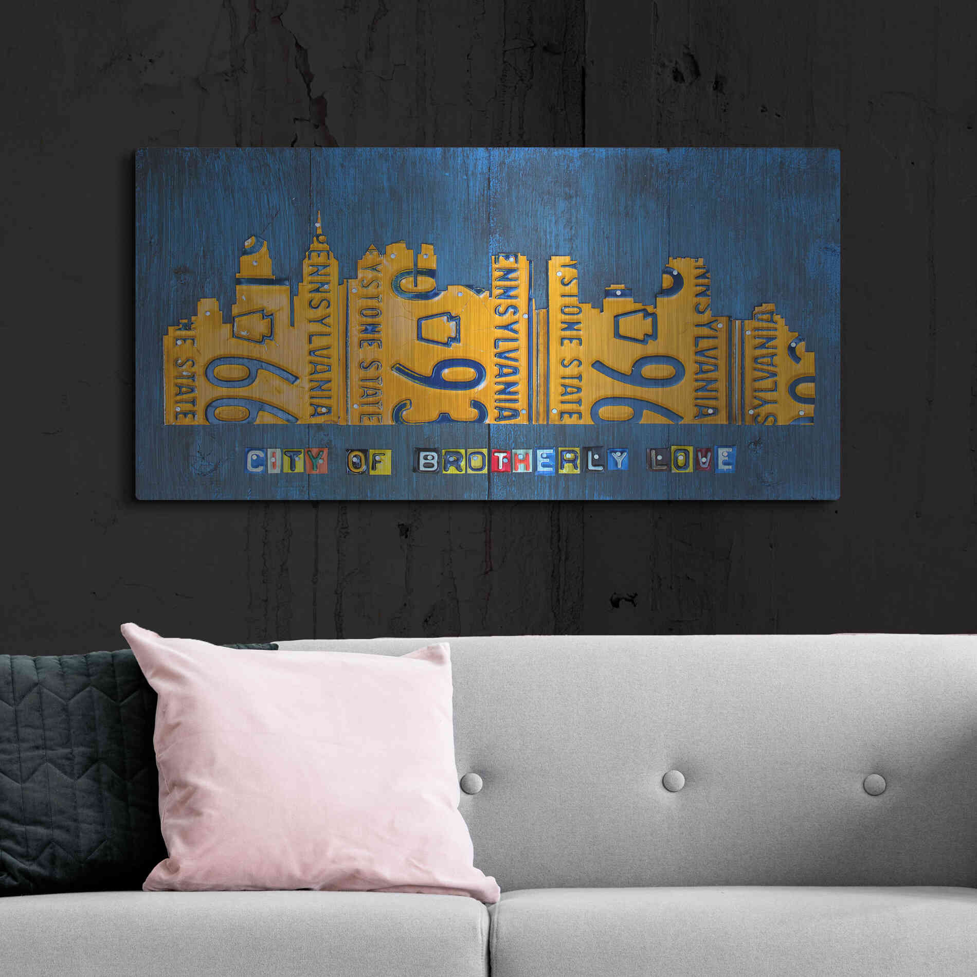 Luxe Metal Art 'Philly Skyline License Plate Art' by Design Turnpike, Metal Wall Art,48x24