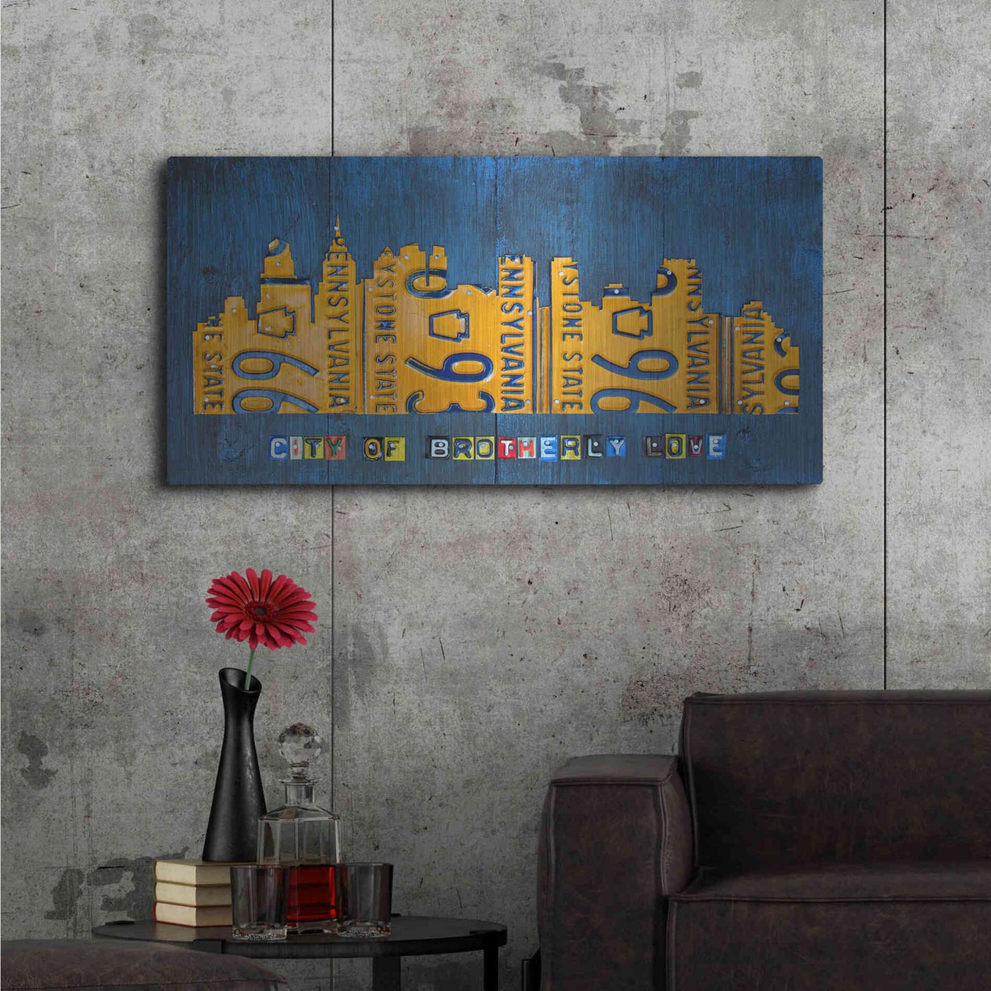 Luxe Metal Art 'Philly Skyline License Plate Art' by Design Turnpike, Metal Wall Art,48x24