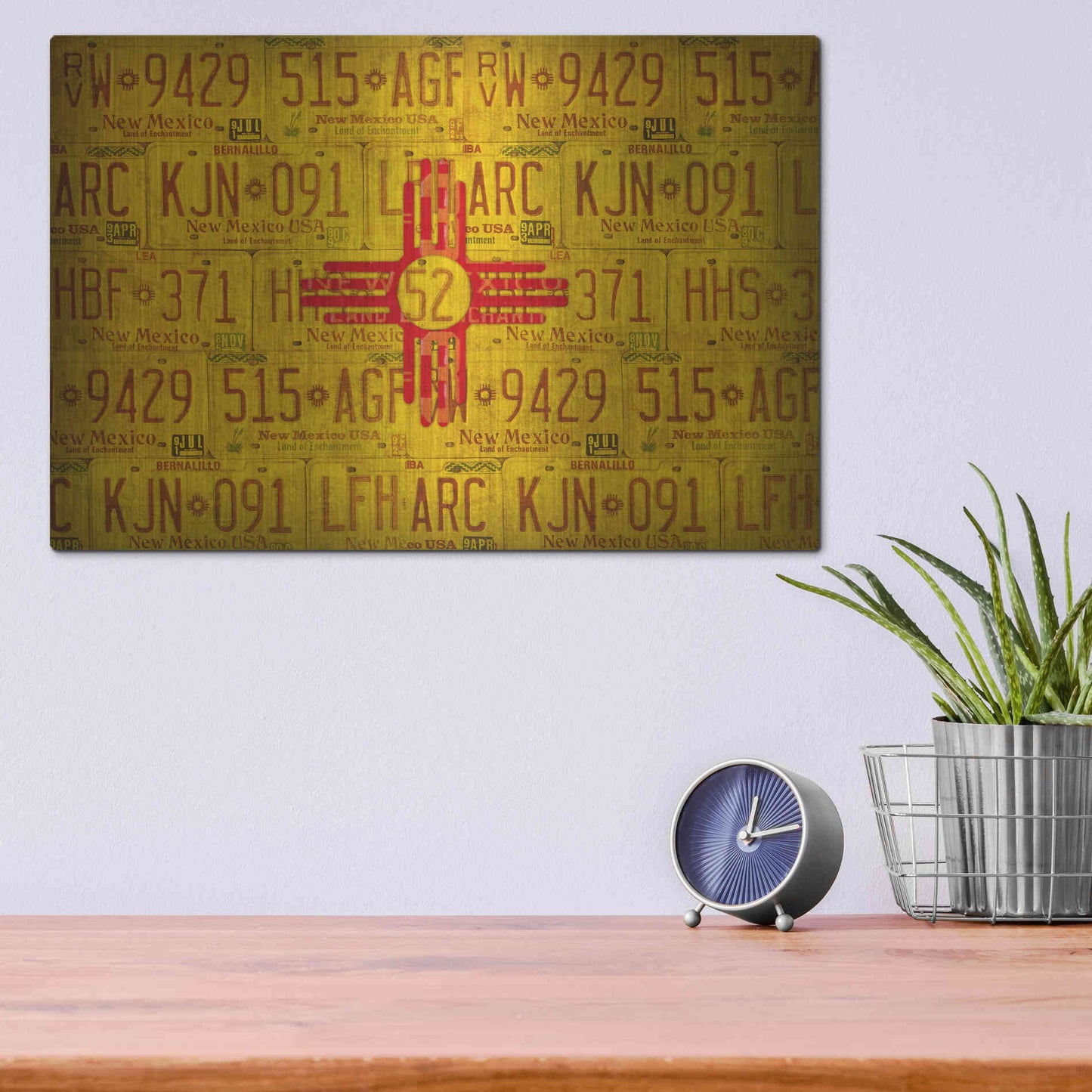Luxe Metal Art 'New Mexico State Flag' by Design Turnpike, Metal Wall Art,16x12
