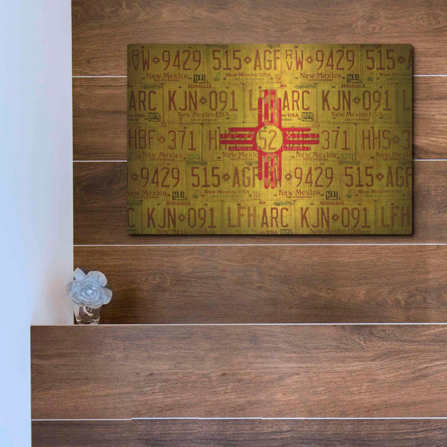 Luxe Metal Art 'New Mexico State Flag' by Design Turnpike, Metal Wall Art,16x12