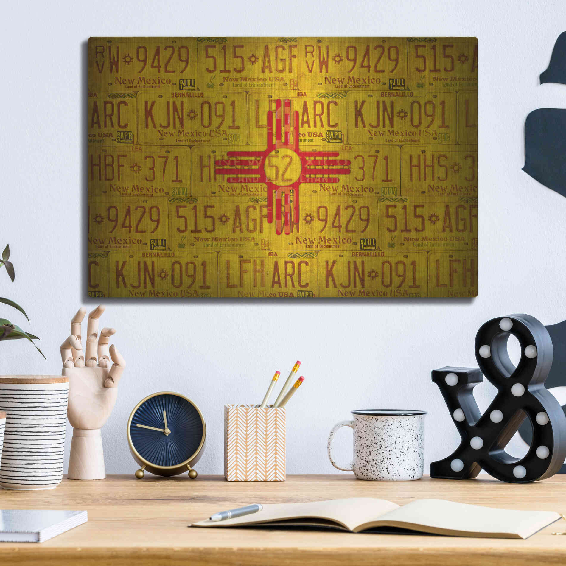 Luxe Metal Art 'New Mexico State Flag' by Design Turnpike, Metal Wall Art,16x12
