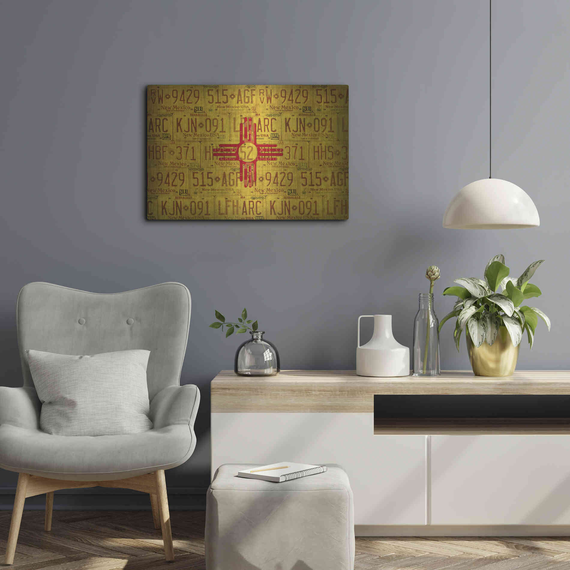 Luxe Metal Art 'New Mexico State Flag' by Design Turnpike, Metal Wall Art,24x16