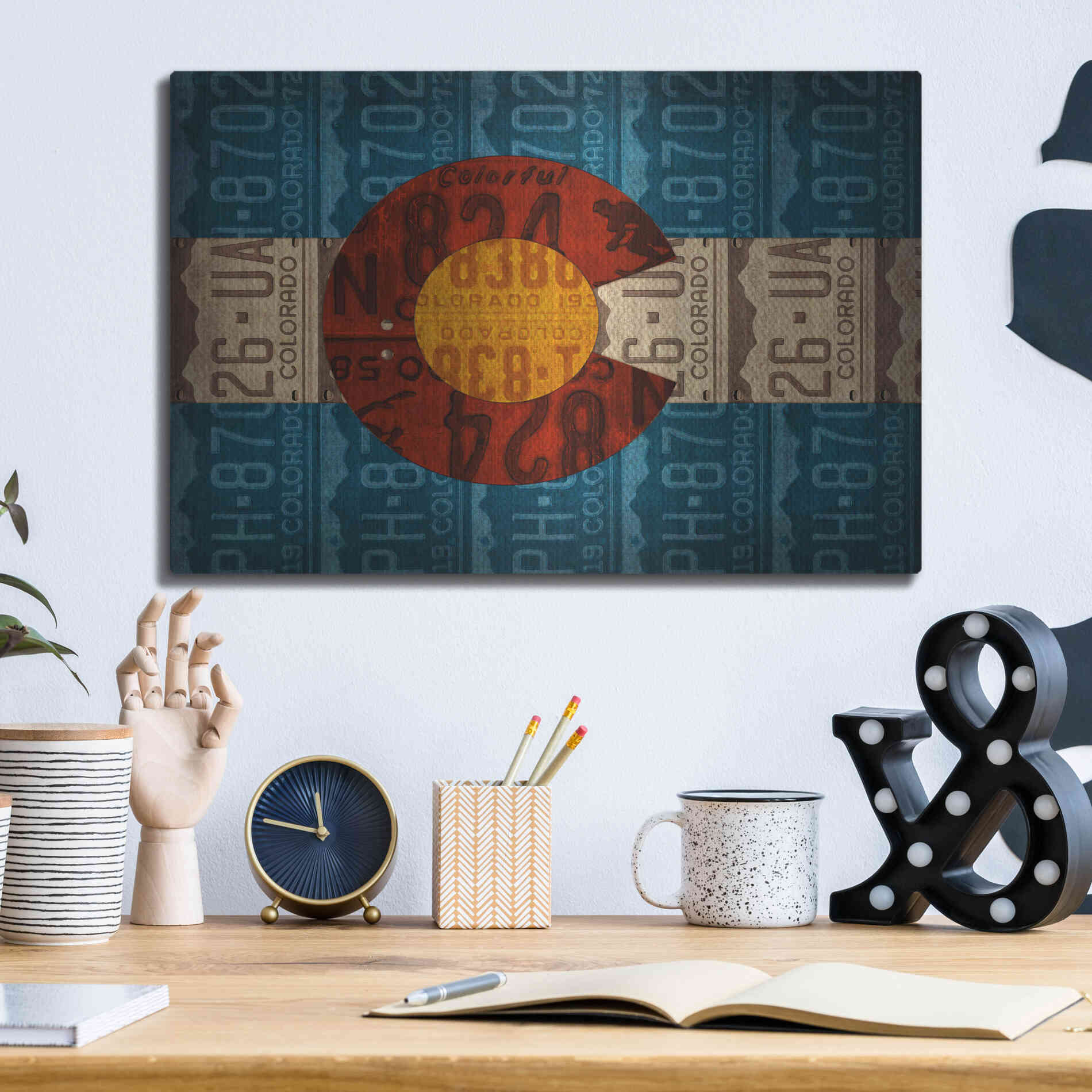 Luxe Metal Art 'Colorado State Flag License Plates' by Design Turnpike, Metal Wall Art,16x12