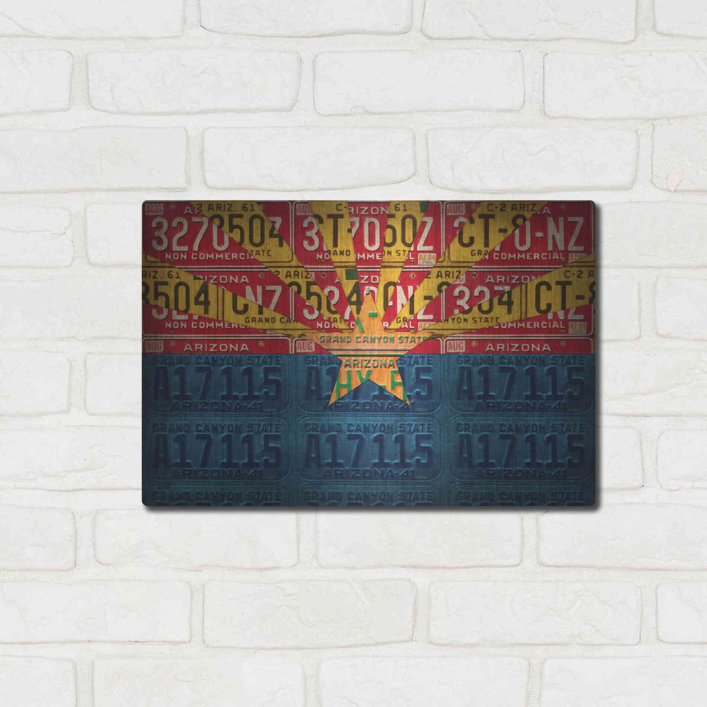 Luxe Metal Art 'Arizona State Flag License Plates' by Design Turnpike, Metal Wall Art,16x12