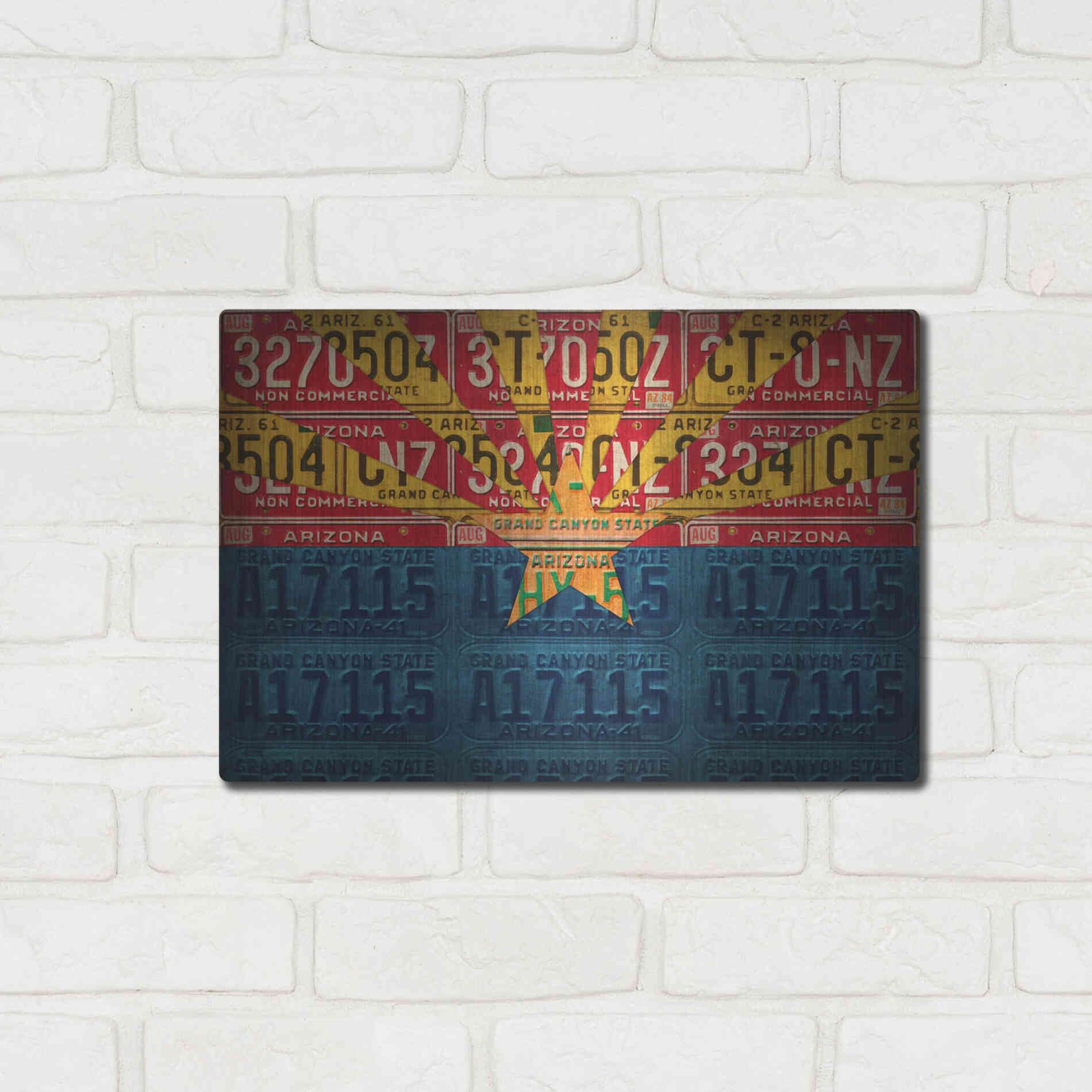 Luxe Metal Art 'Arizona State Flag License Plates' by Design Turnpike, Metal Wall Art,16x12