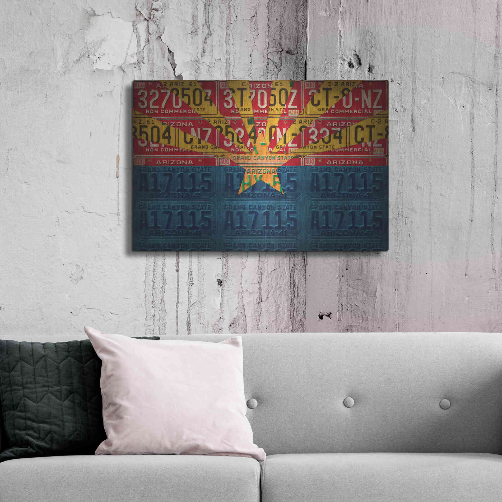 Luxe Metal Art 'Arizona State Flag License Plates' by Design Turnpike, Metal Wall Art,36x24