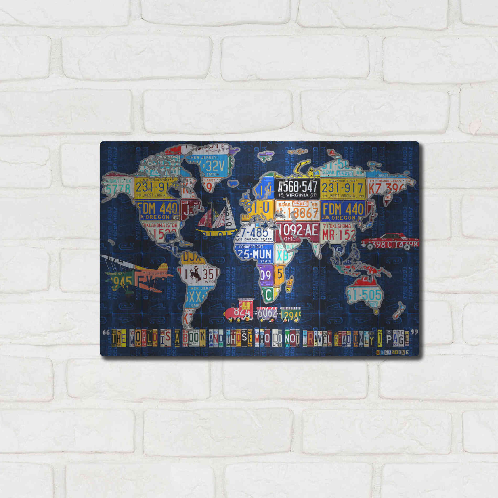 Luxe Metal Art 'World Map 2016 Augustine' by Design Turnpike, Metal Wall Art,16x12