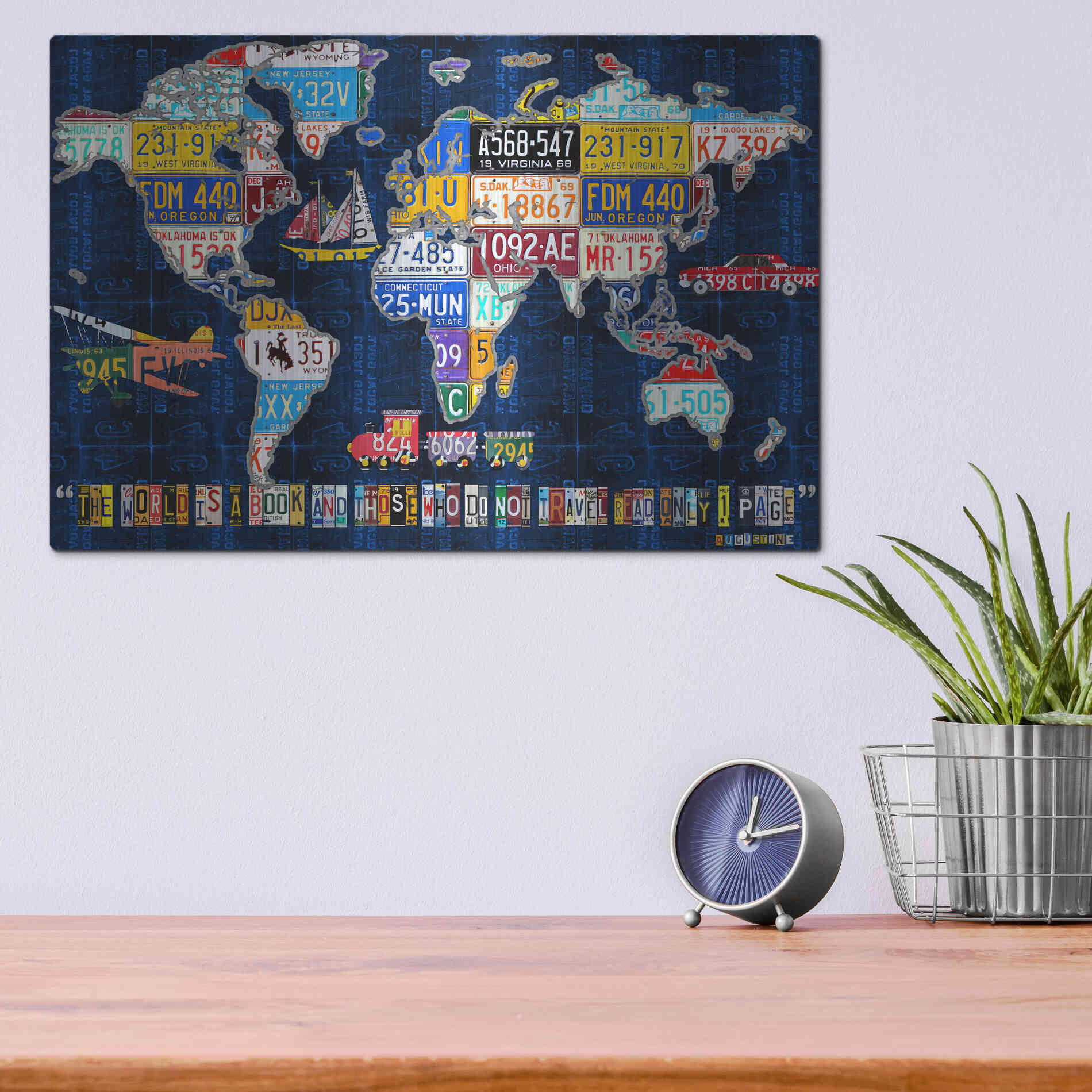 Luxe Metal Art 'World Map 2016 Augustine' by Design Turnpike, Metal Wall Art,16x12