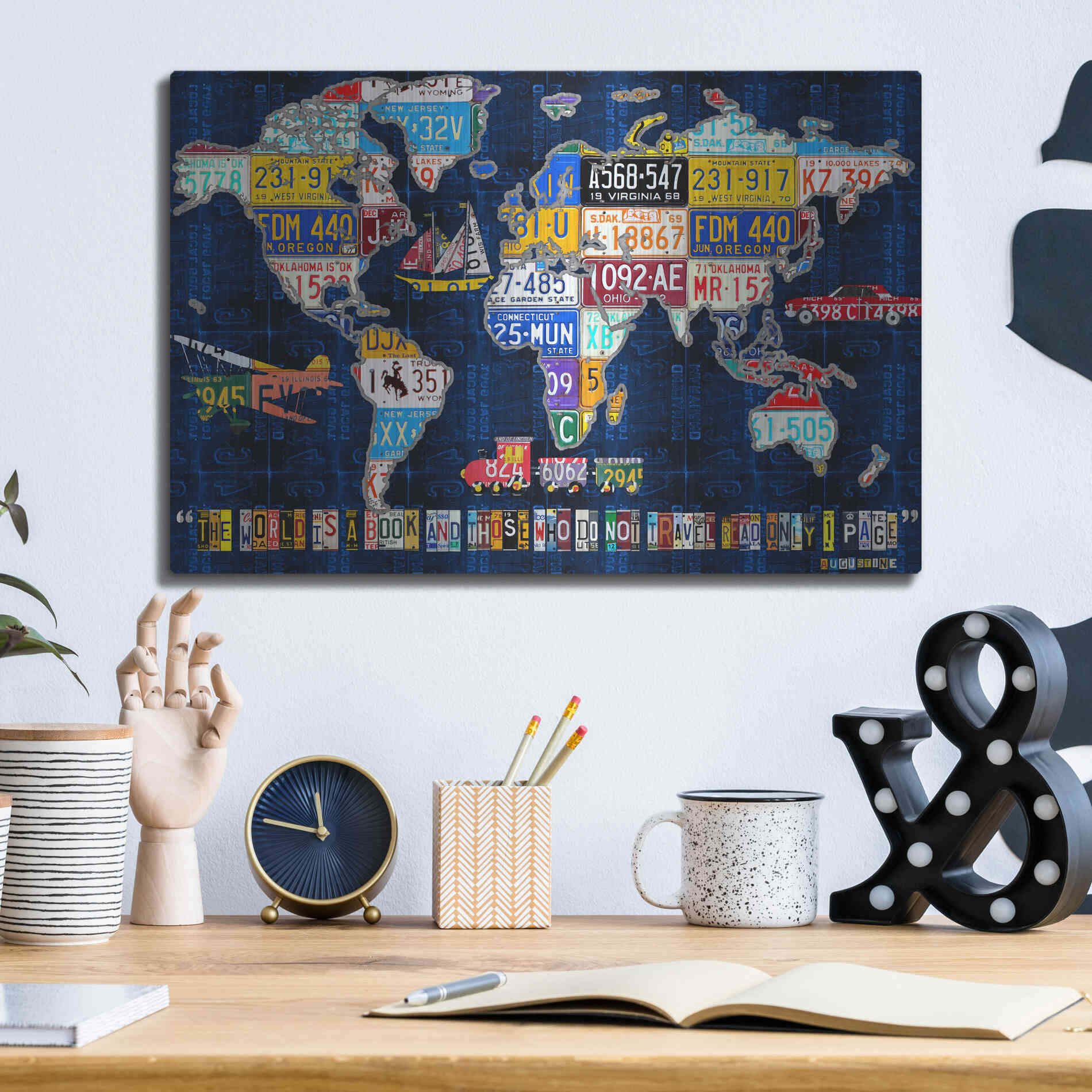 Luxe Metal Art 'World Map 2016 Augustine' by Design Turnpike, Metal Wall Art,16x12