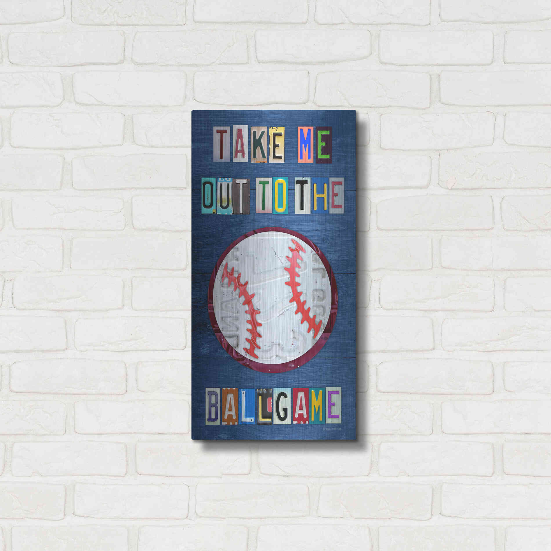 Luxe Metal Art 'Take Me Out To The Ballgame' by Design Turnpike, Metal Wall Art,12x24