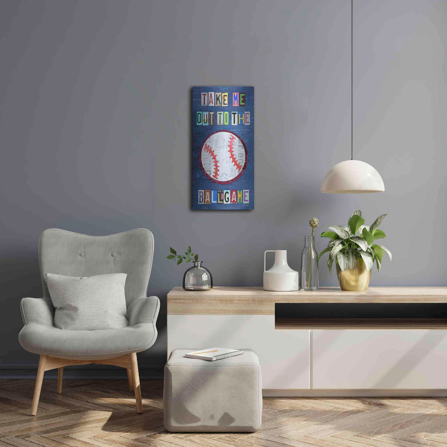 Luxe Metal Art 'Take Me Out To The Ballgame' by Design Turnpike, Metal Wall Art,12x24