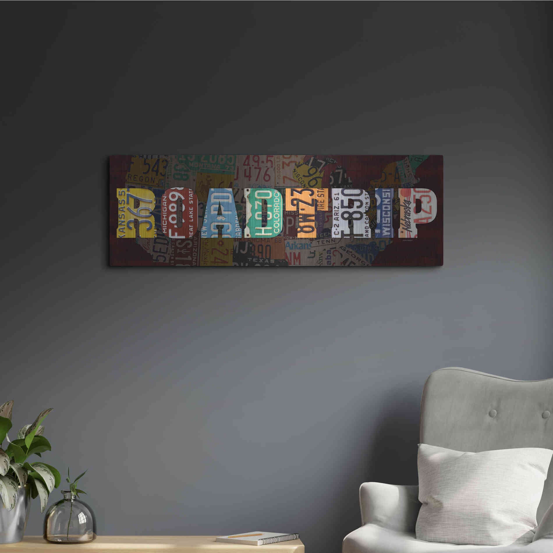 Luxe Metal Art 'Road Trip Lettering' by Design Turnpike, Metal Wall Art,36x12