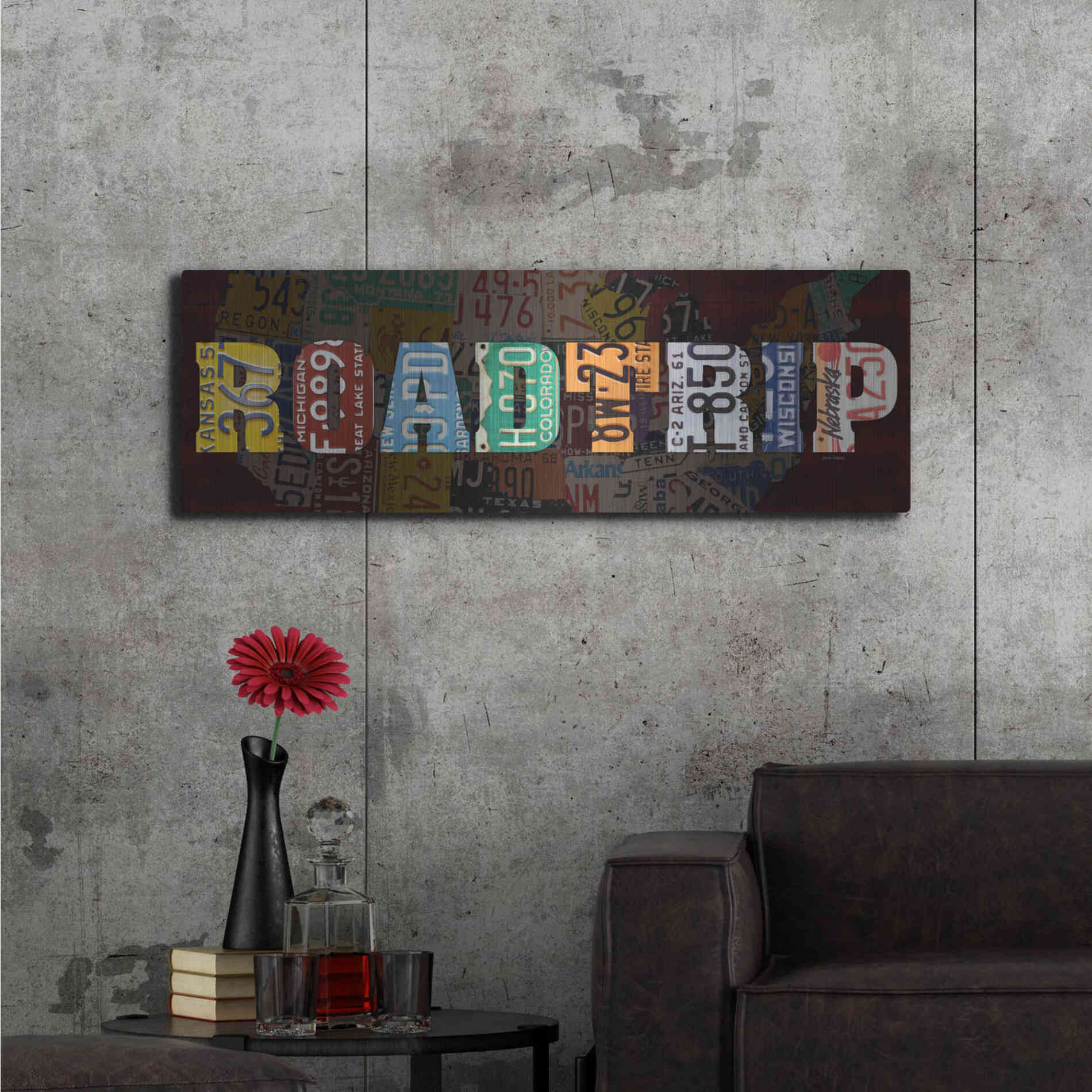 Luxe Metal Art 'Road Trip Lettering' by Design Turnpike, Metal Wall Art,48x16