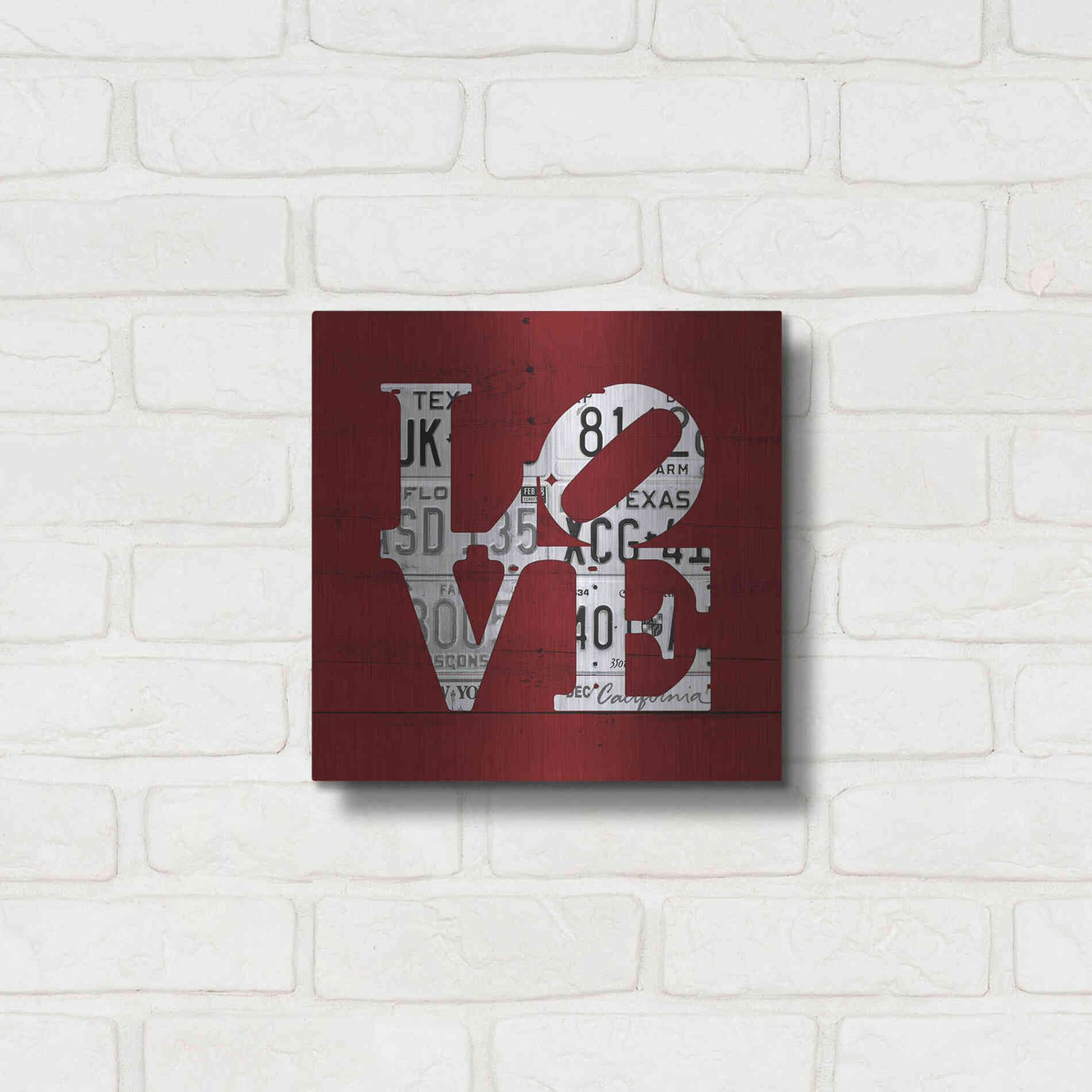 Luxe Metal Art 'Love Word Art License Plates' by Design Turnpike, Metal Wall Art,12x12